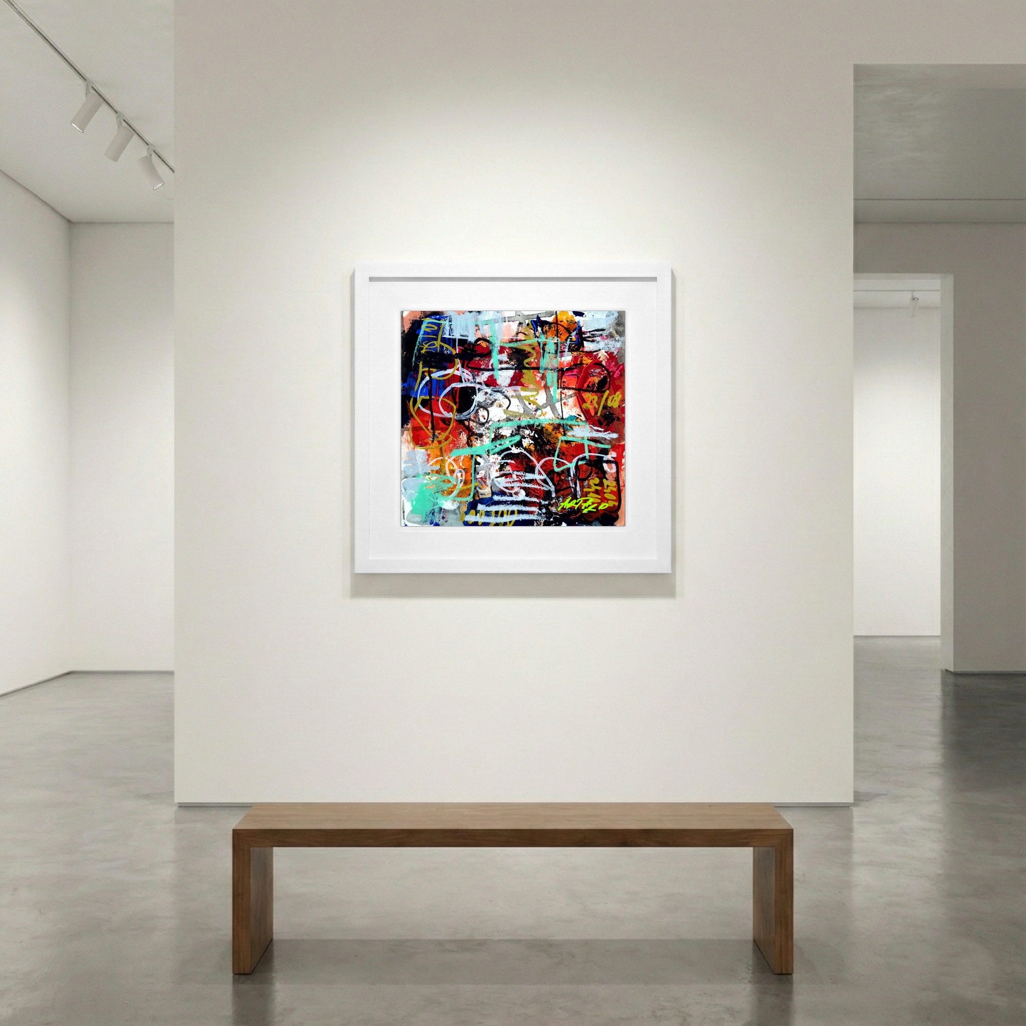 Crimson and Azure Abstract Painting — art on the wall, room interior preview 1