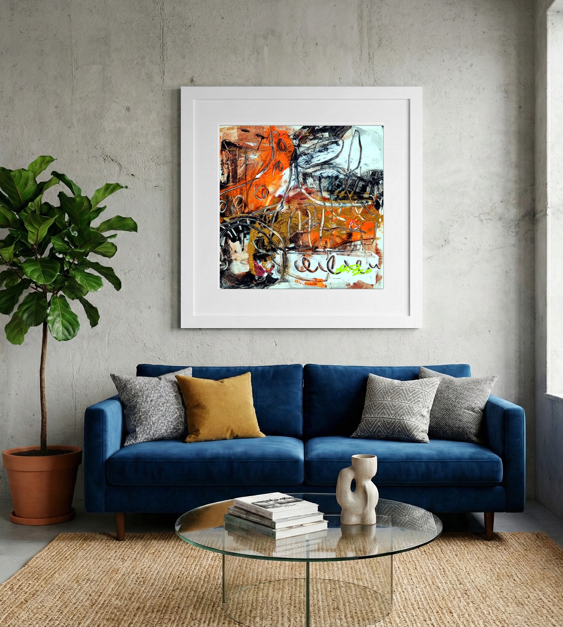Burnt Orange and Black Abstract on Paper — art on the wall, room interior preview 2