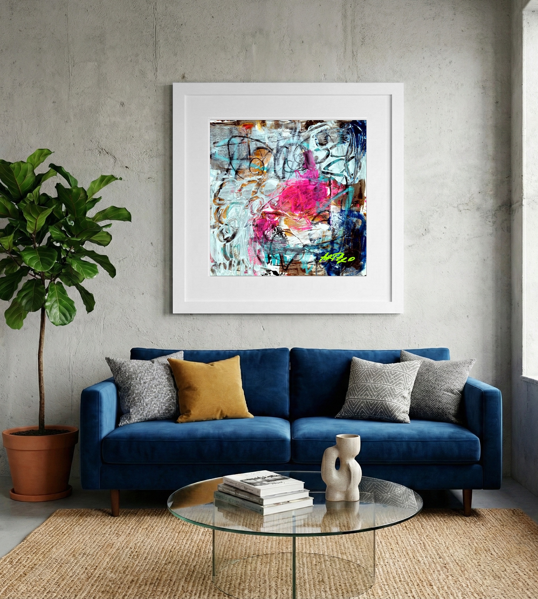 Fuchsia and Brown Abstract on Paper — art on the wall, room interior preview 2
