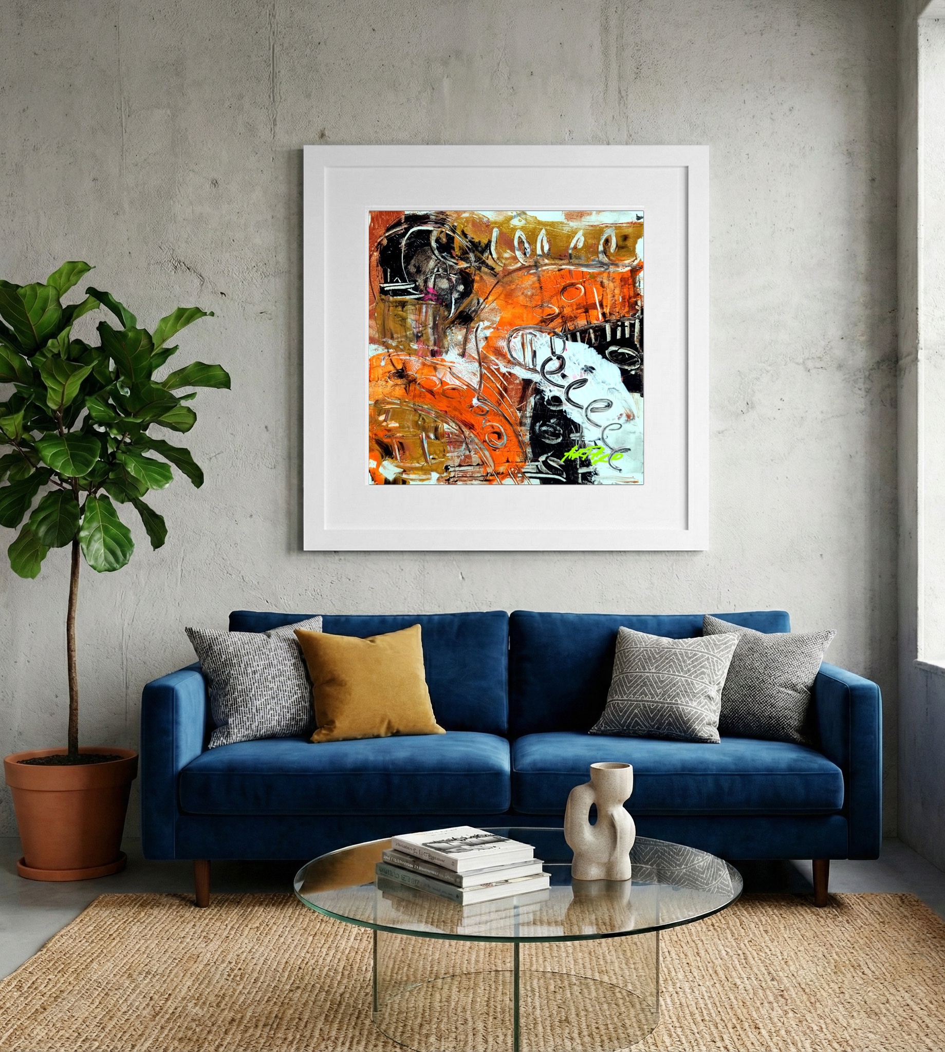 Burnt Orange Acrylic Abstract — art on the wall, room interior preview 2