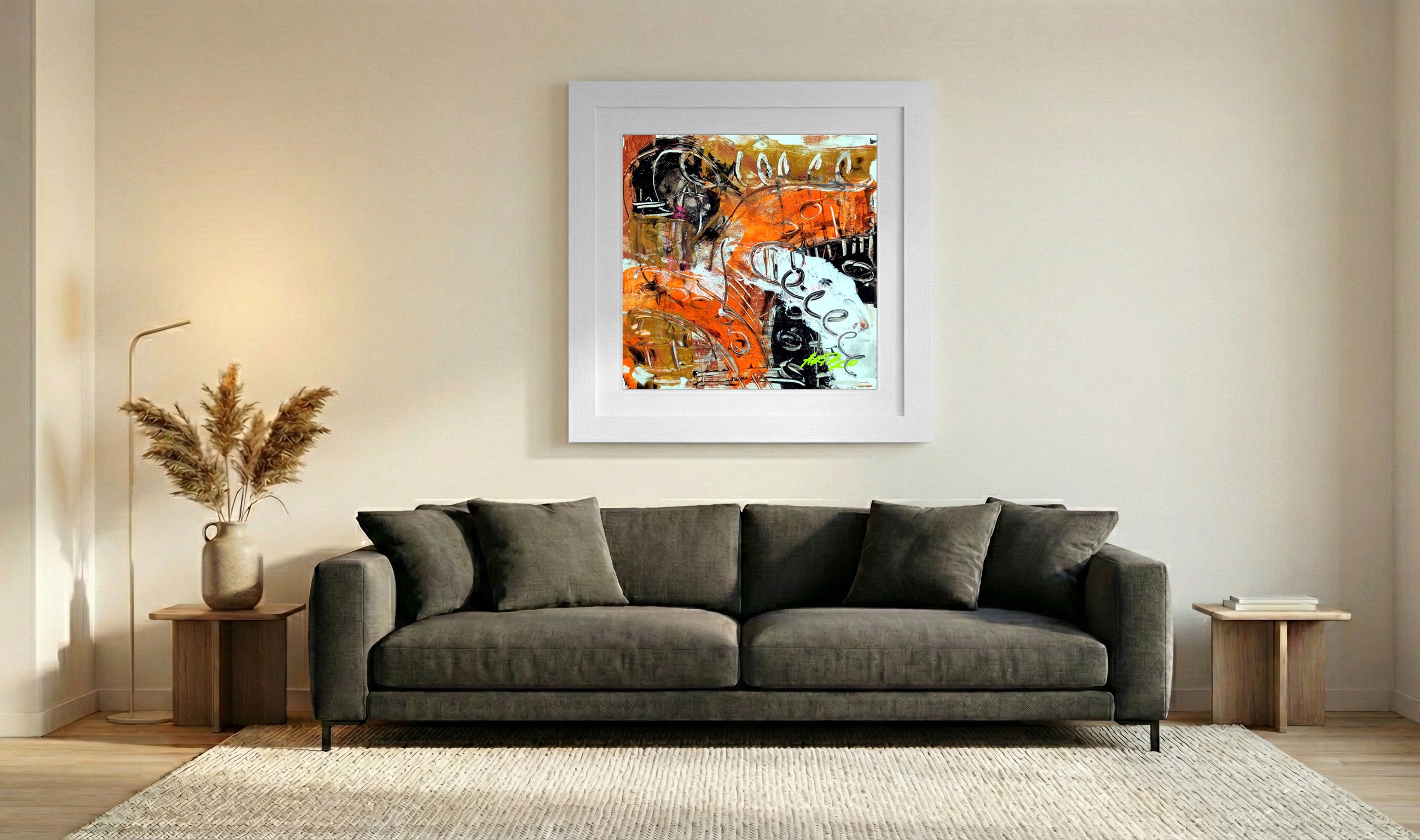 Burnt Orange Acrylic Abstract — art on the wall, room interior preview 3