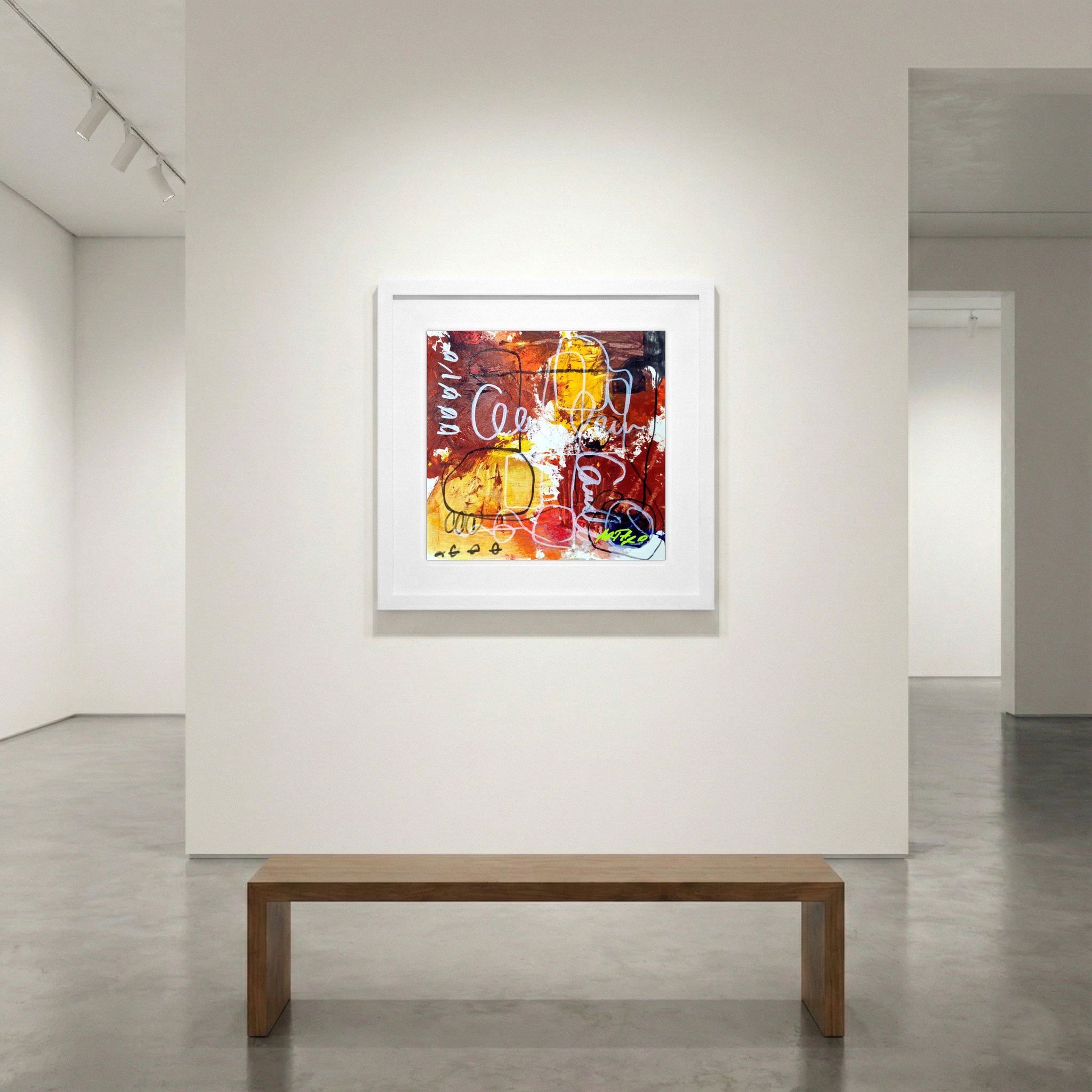 Ochre and Red Abstract Shapes on Paper — art on the wall, room interior preview 1