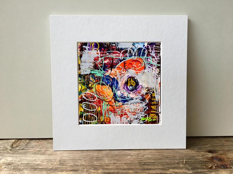 Orange and Purple Abstract on Paper — art on the wall, room interior preview 3