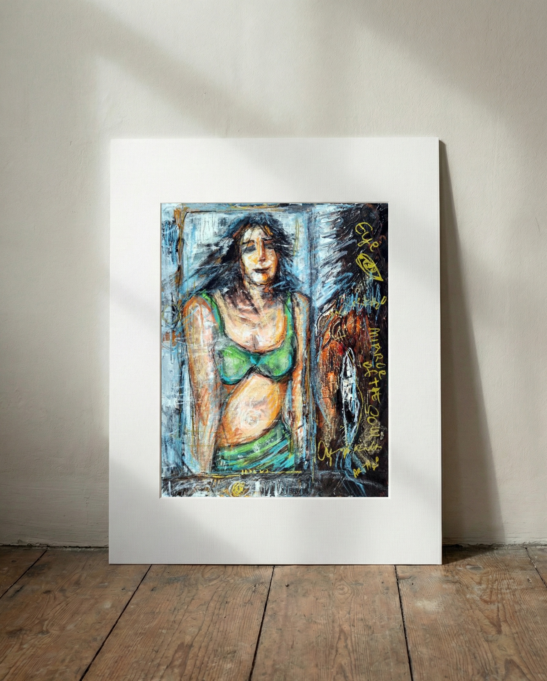 Emerald Portrait on Linen Canvas — art on the wall, room interior preview 3