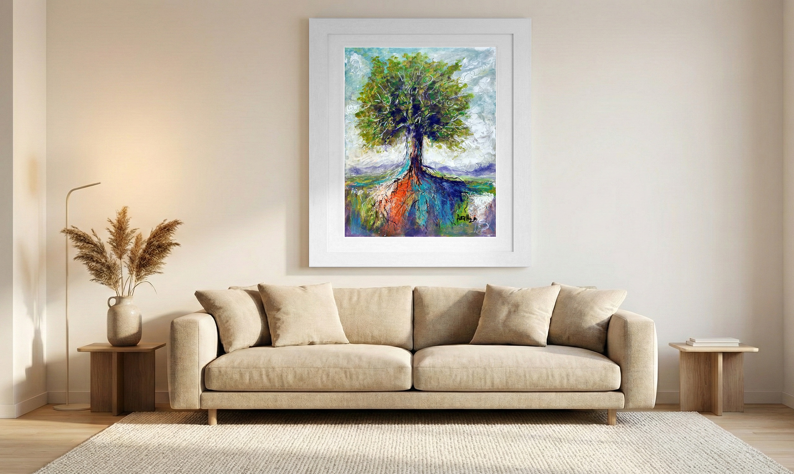 Vibrant Green Tree of Life in Acrylic — art on the wall, room interior preview 1