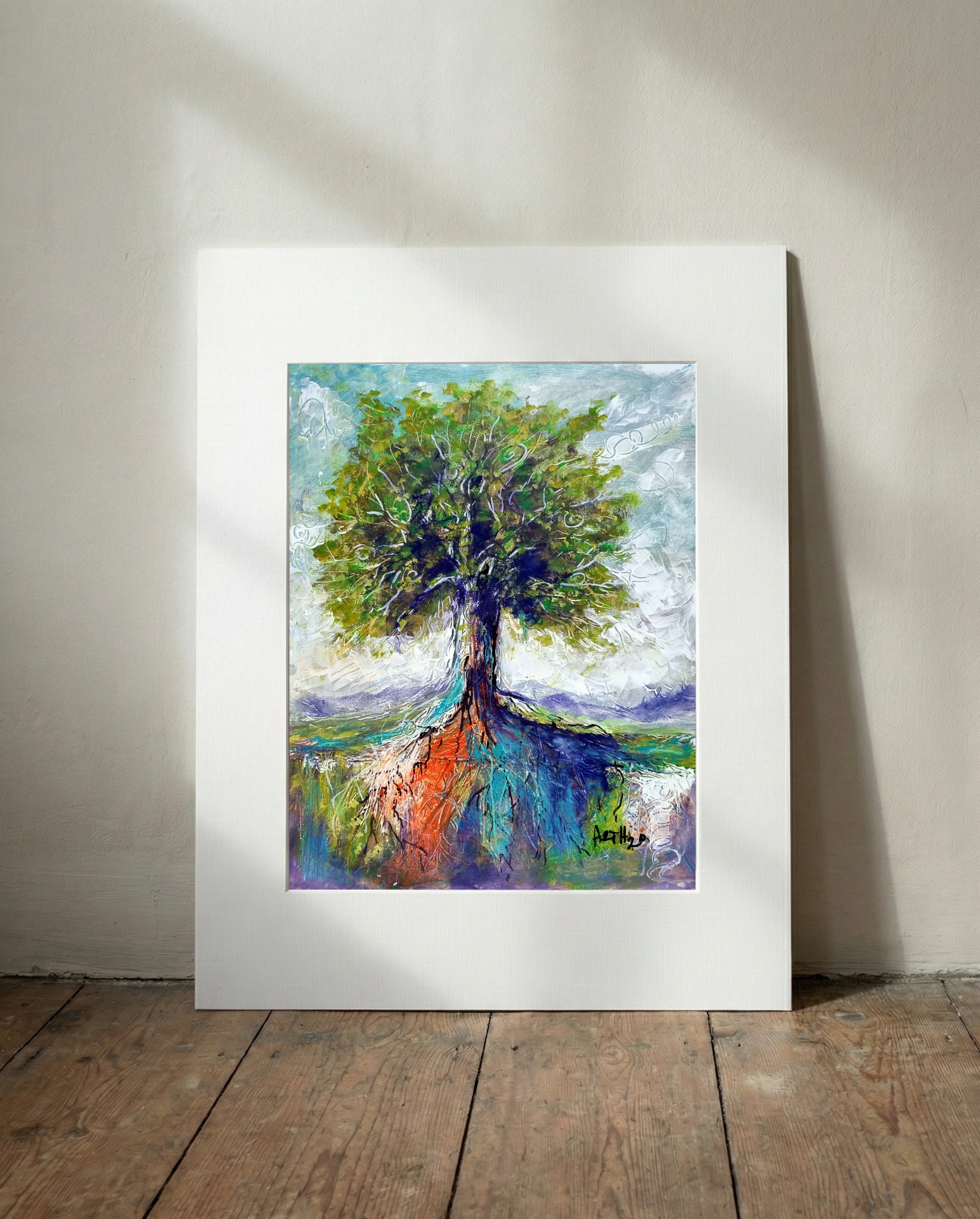 Vibrant Green Tree of Life in Acrylic — art on the wall, room interior preview 3