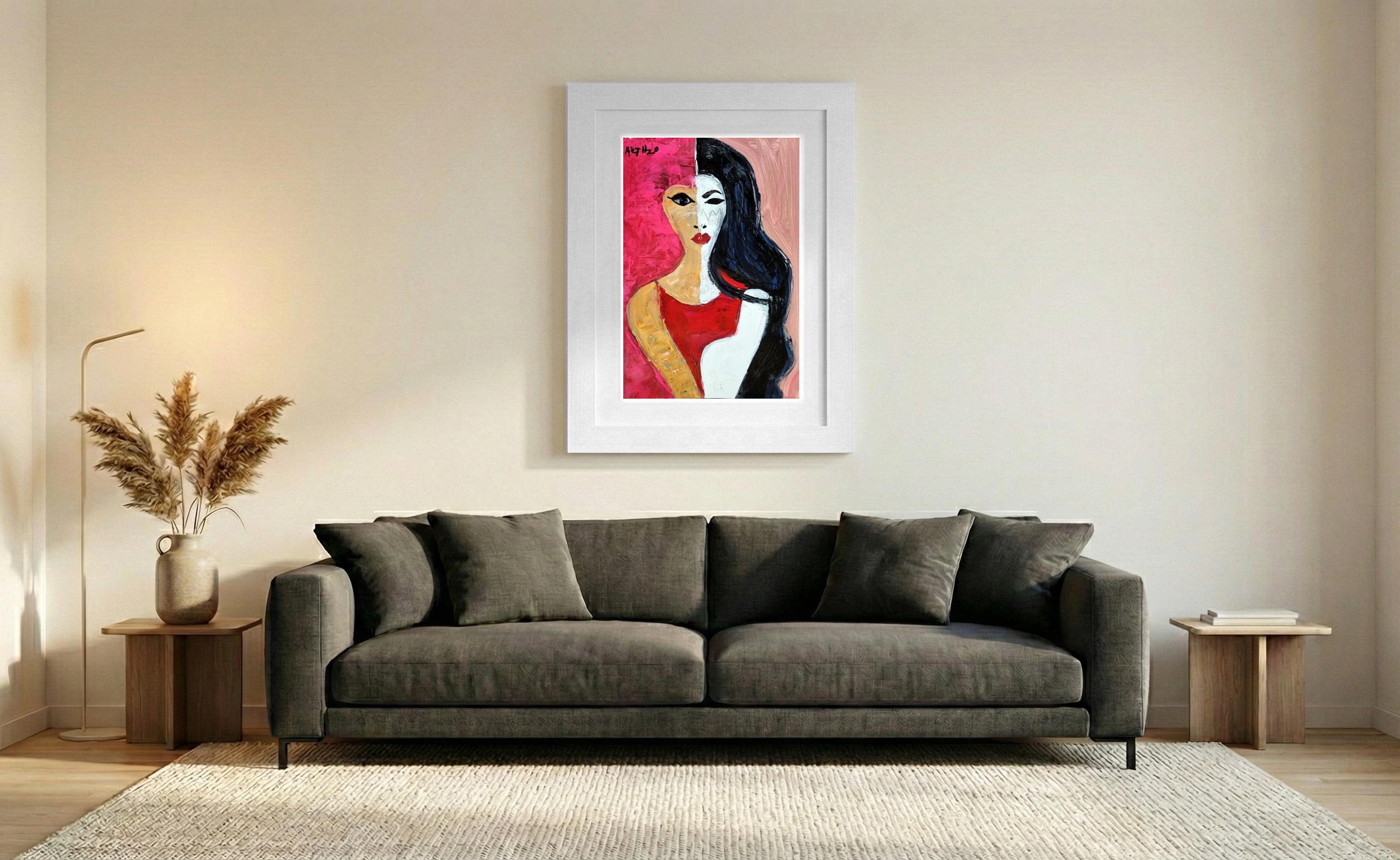 Crimson and Blush Portrait on Paper — art on the wall, room interior preview 1