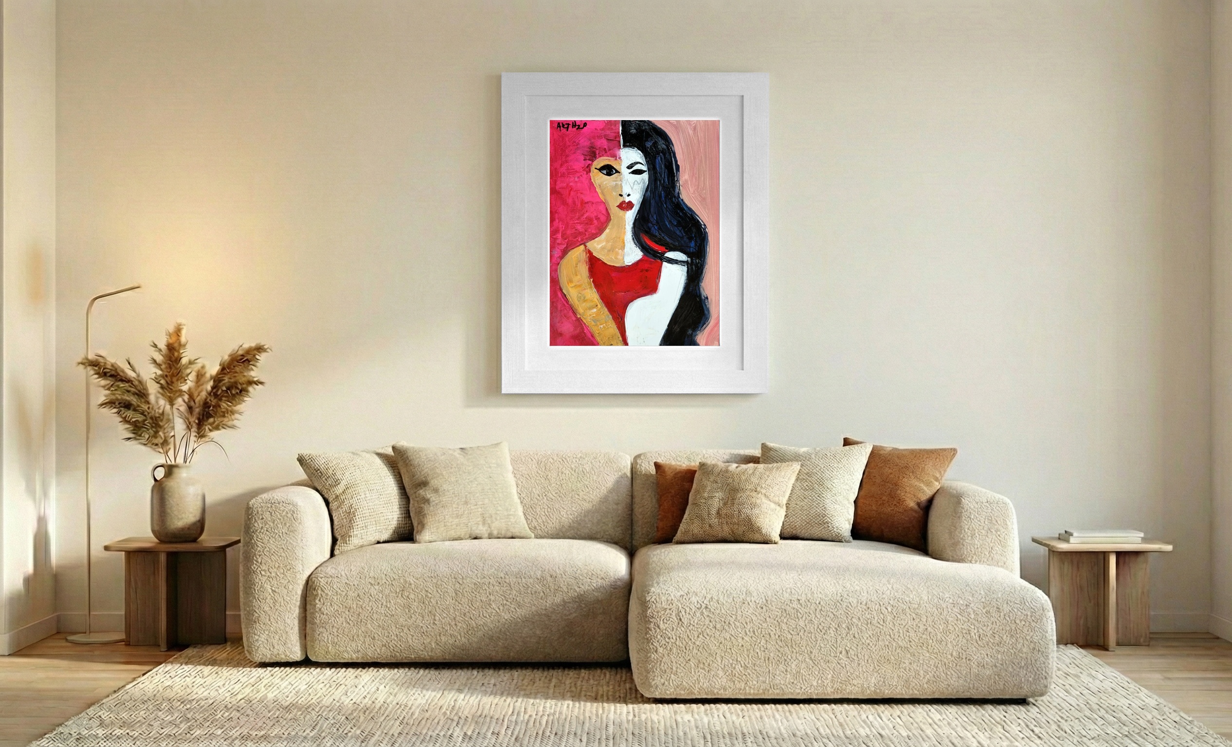 Crimson and Blush Portrait on Paper — art on the wall, room interior preview 2