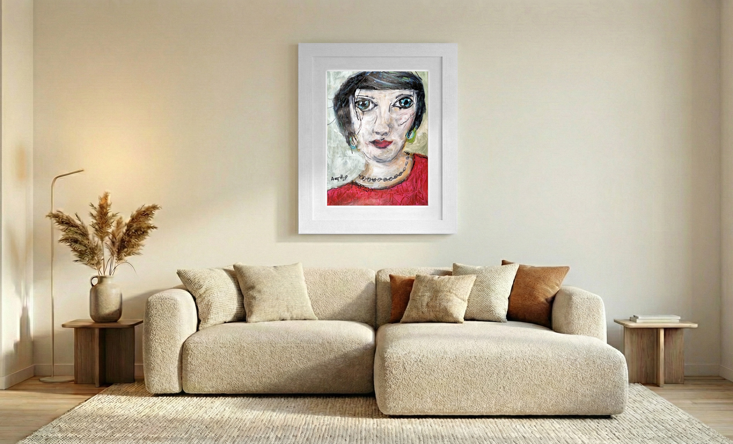 Emerald Eyes in Acrylic on Paper — art on the wall, room interior preview 2