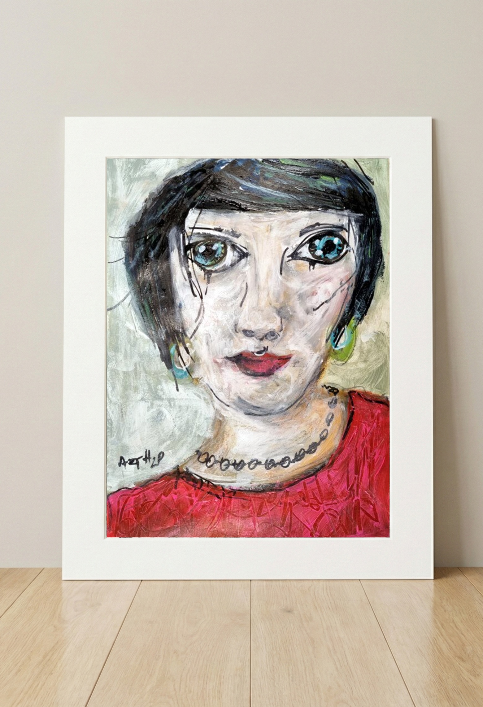 Emerald Eyes in Acrylic on Paper — art on the wall, room interior preview 3