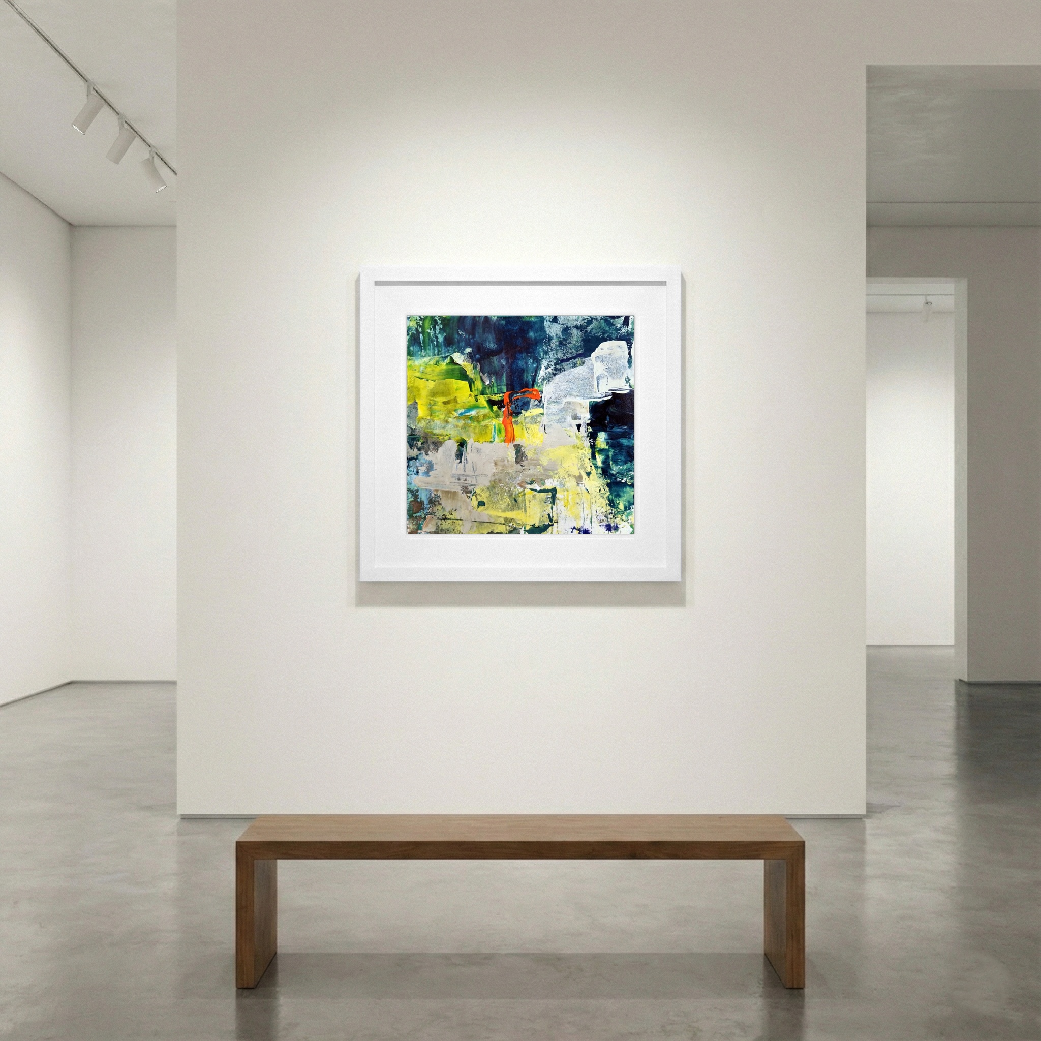 Lively Green and Yellow Acrylic Abstract — art on the wall, room interior preview 1