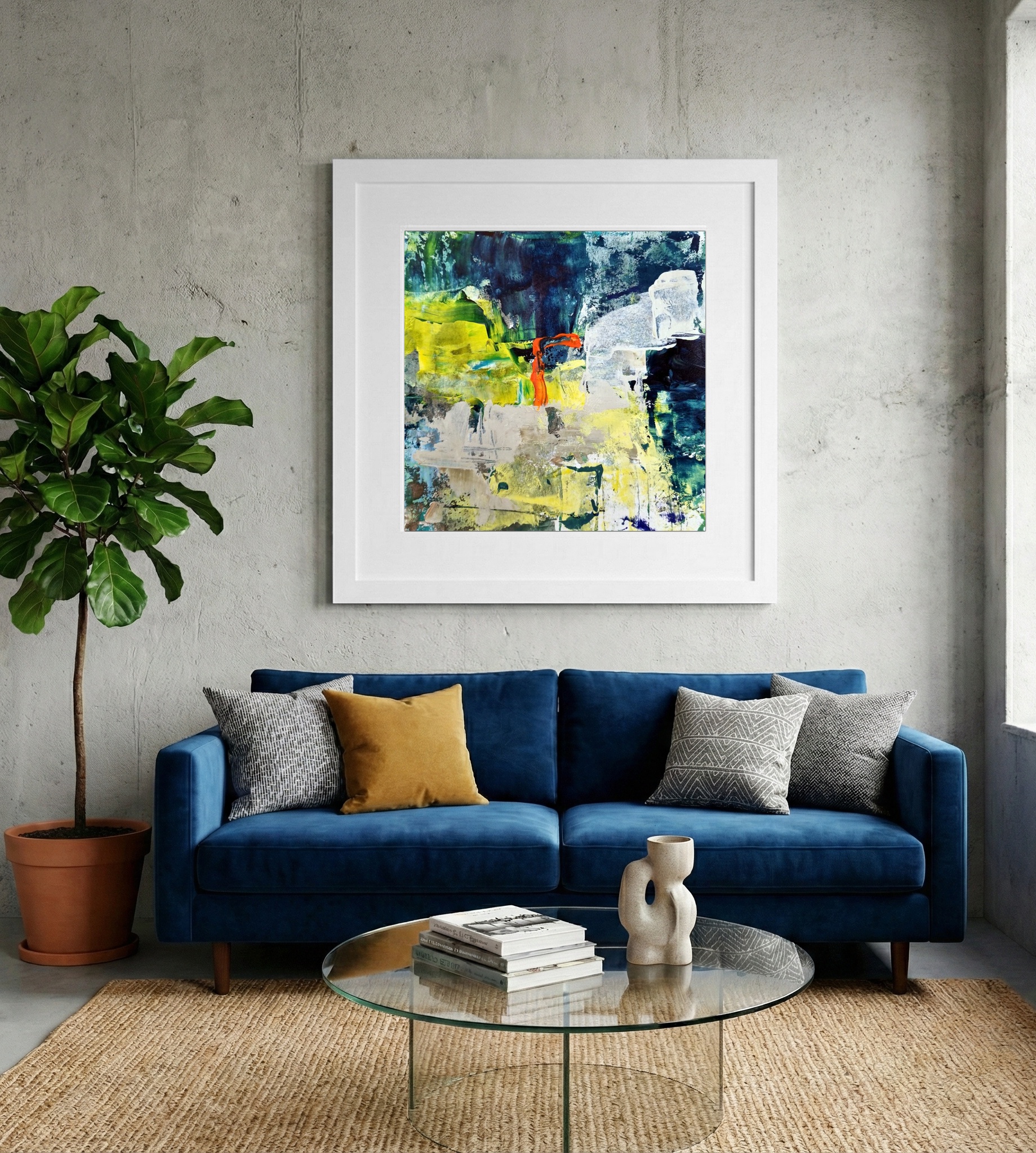 Lively Green and Yellow Acrylic Abstract — art on the wall, room interior preview 2