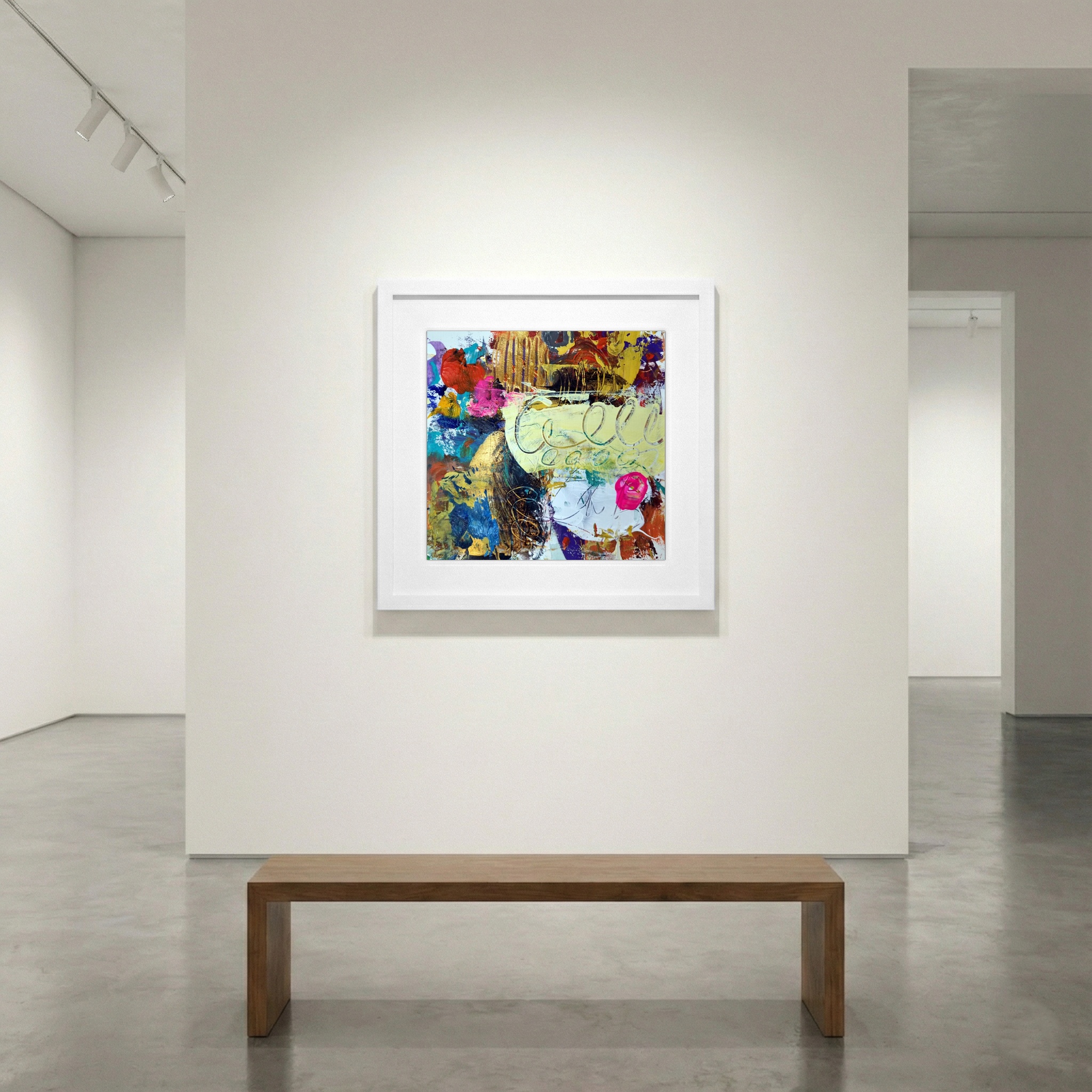 Radiant Pink and Gold Acrylic Abstract on Paper — art on the wall, room interior preview 1