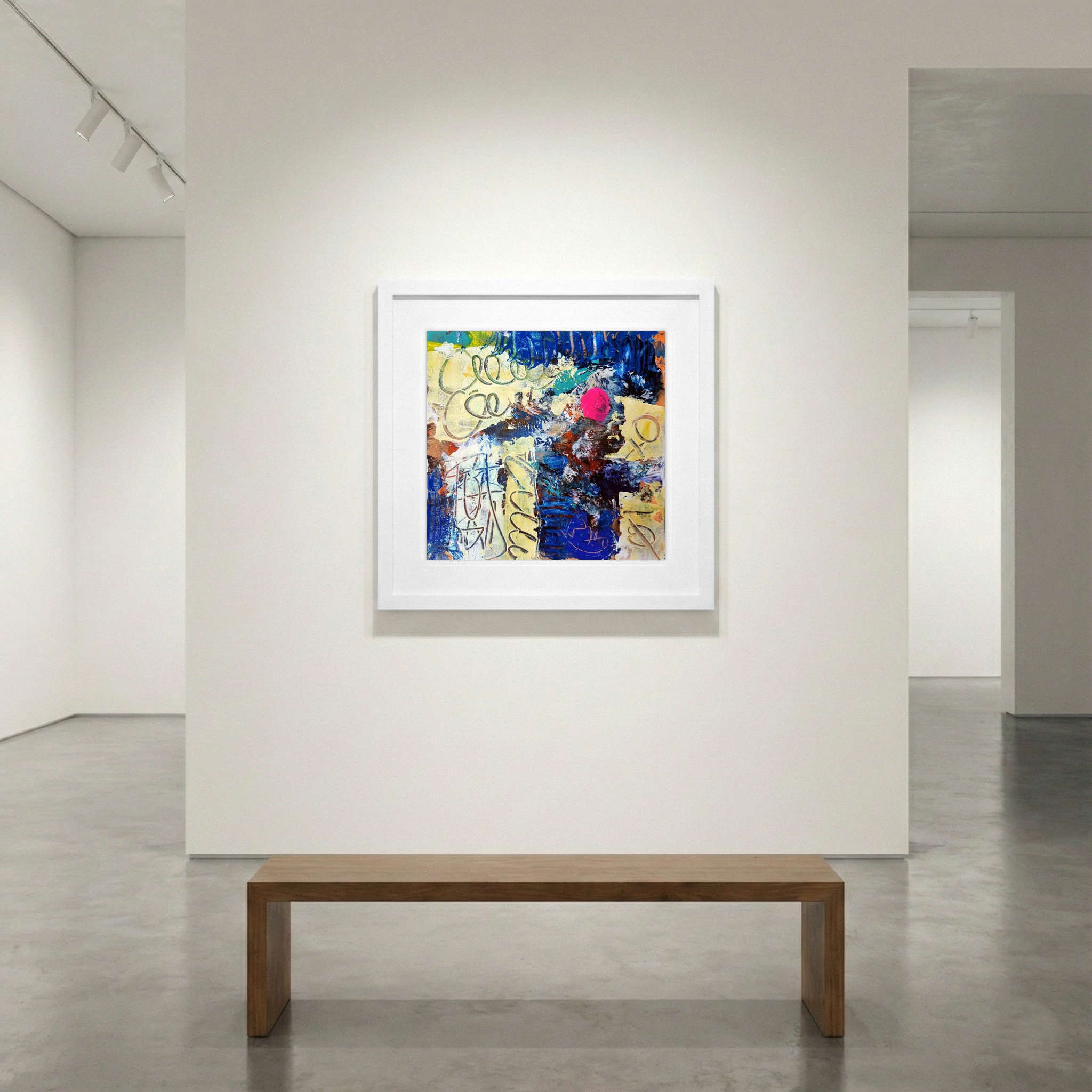 Energetic Blue and Yellow Acrylic Composition — art on the wall, room interior preview 1