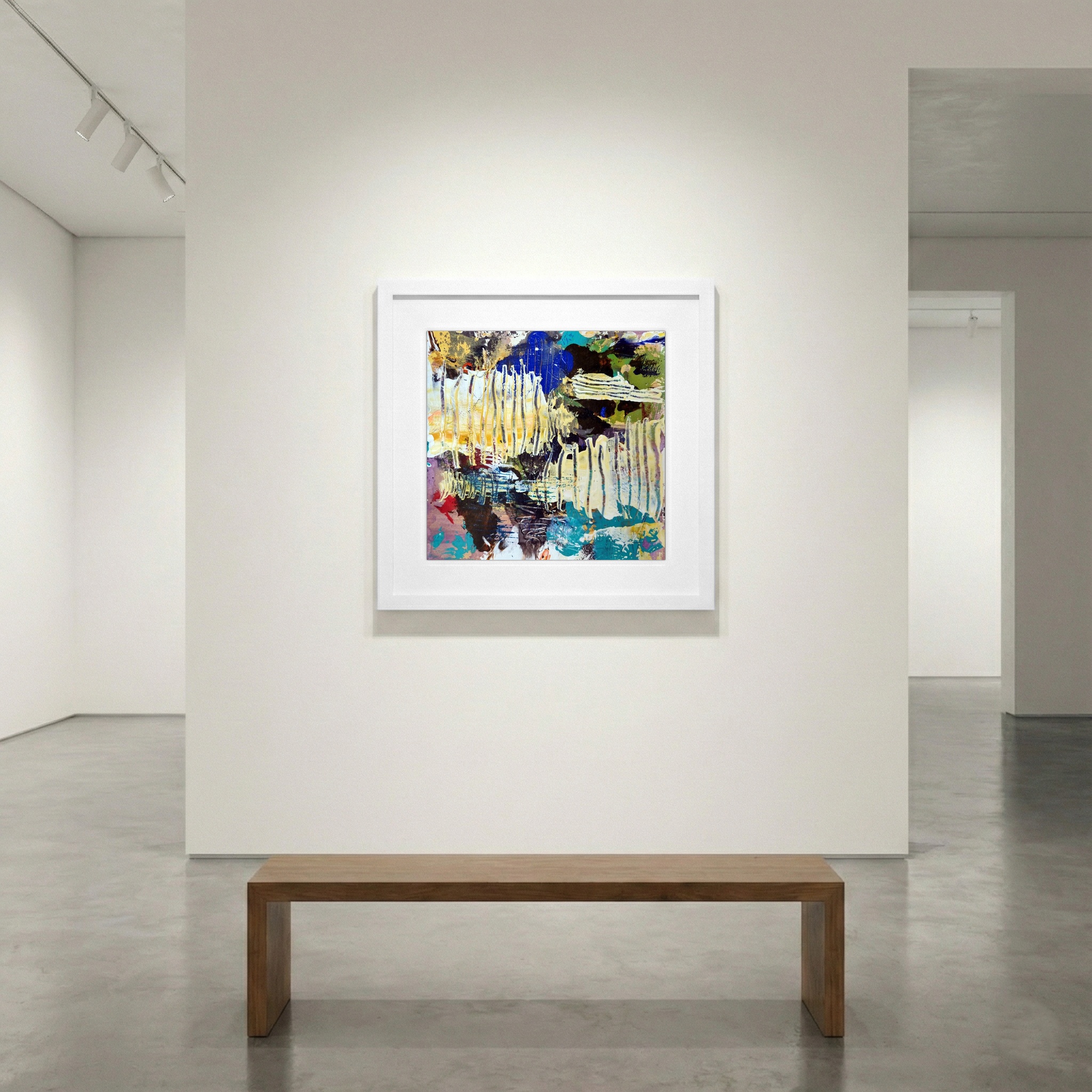 Bright Yellow Acrylic Abstract on Paper — art on the wall, room interior preview 1