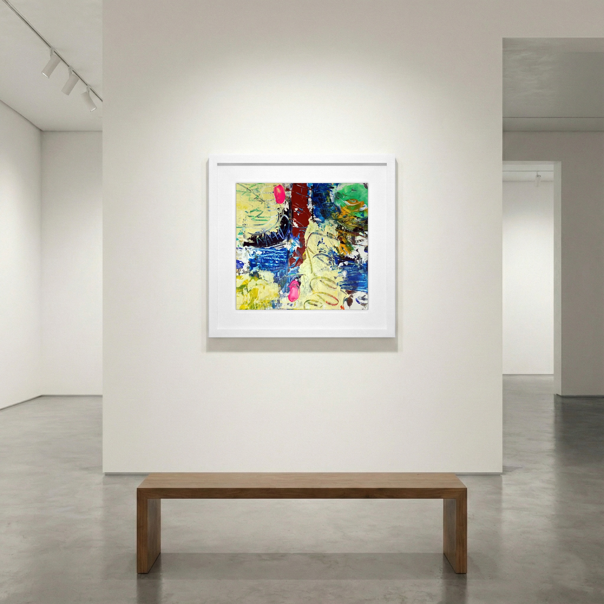 Bright Yellow and Blue Abstract on Paper — art on the wall, room interior preview 1