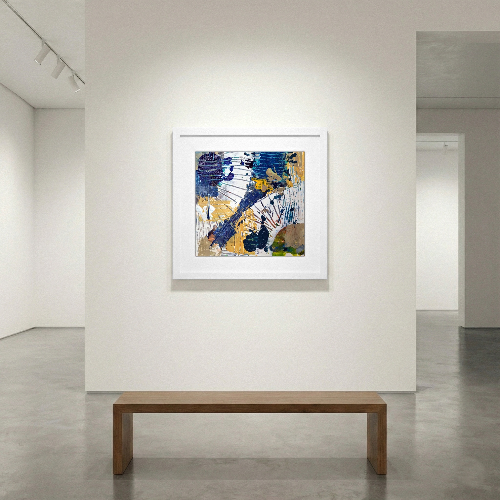 Navy and Sunny Yellow Abstract on Paper — art on the wall, room interior preview 1