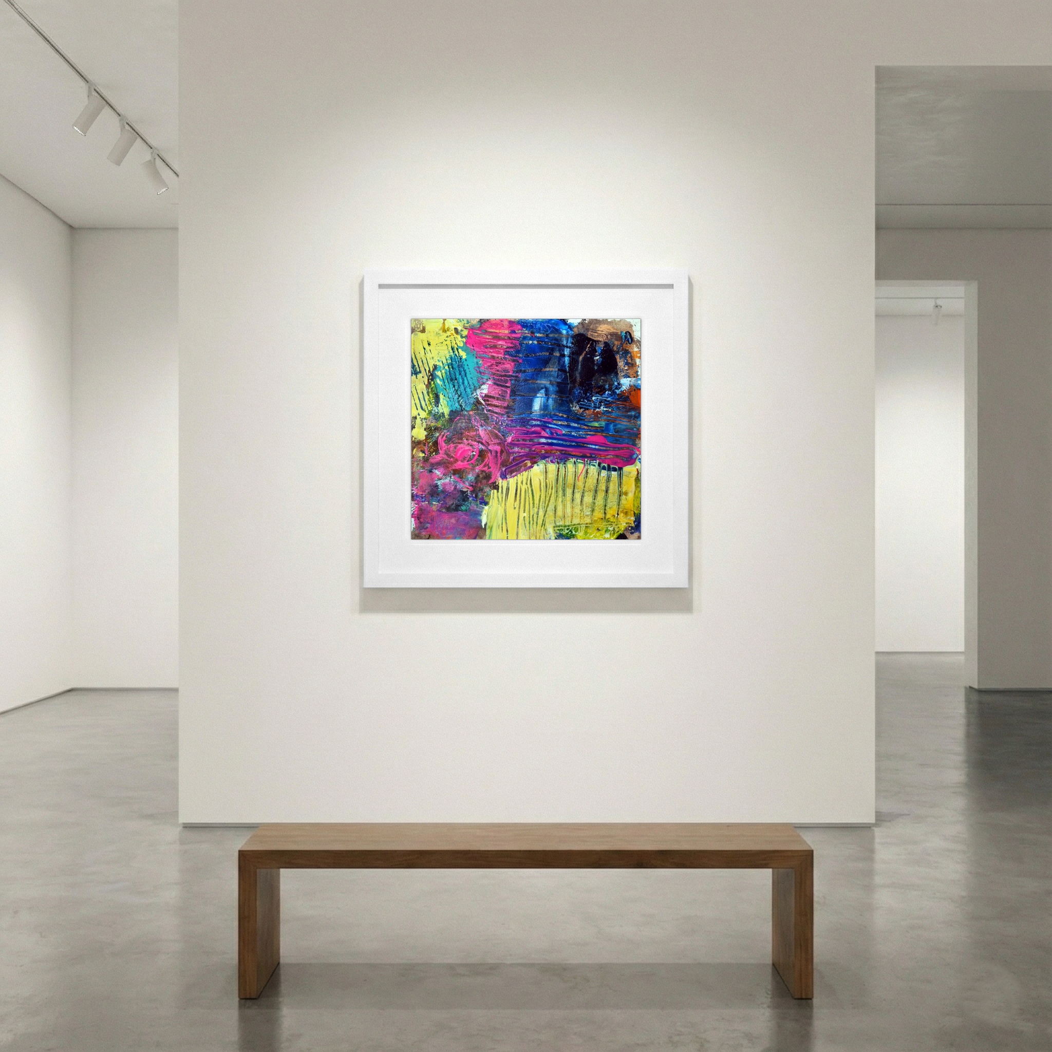 Vivid Pink and Yellow Acrylic Abstraction — art on the wall, room interior preview 1