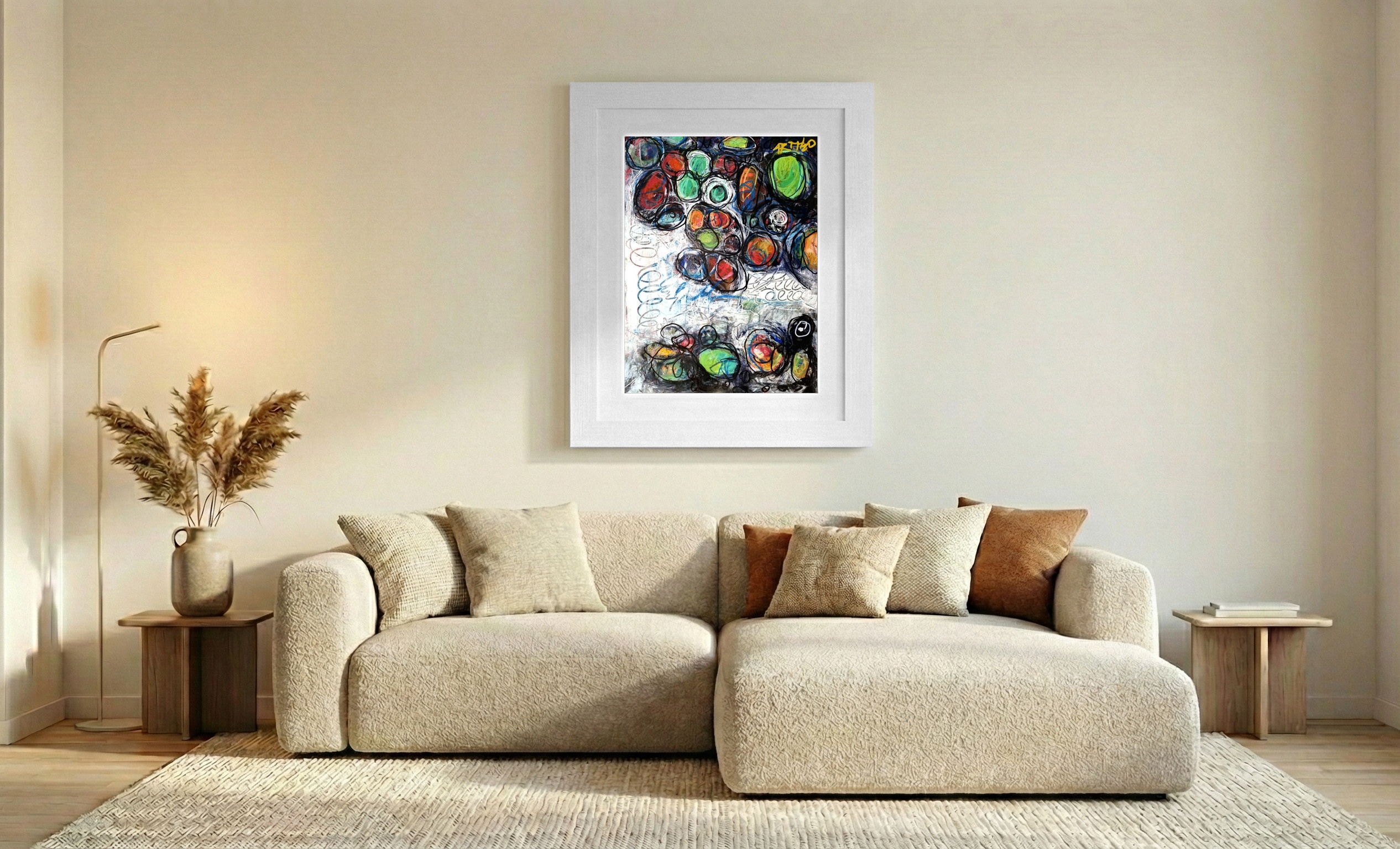 Emerald and Crimson Swirls on Paper — art on the wall, room interior preview 1