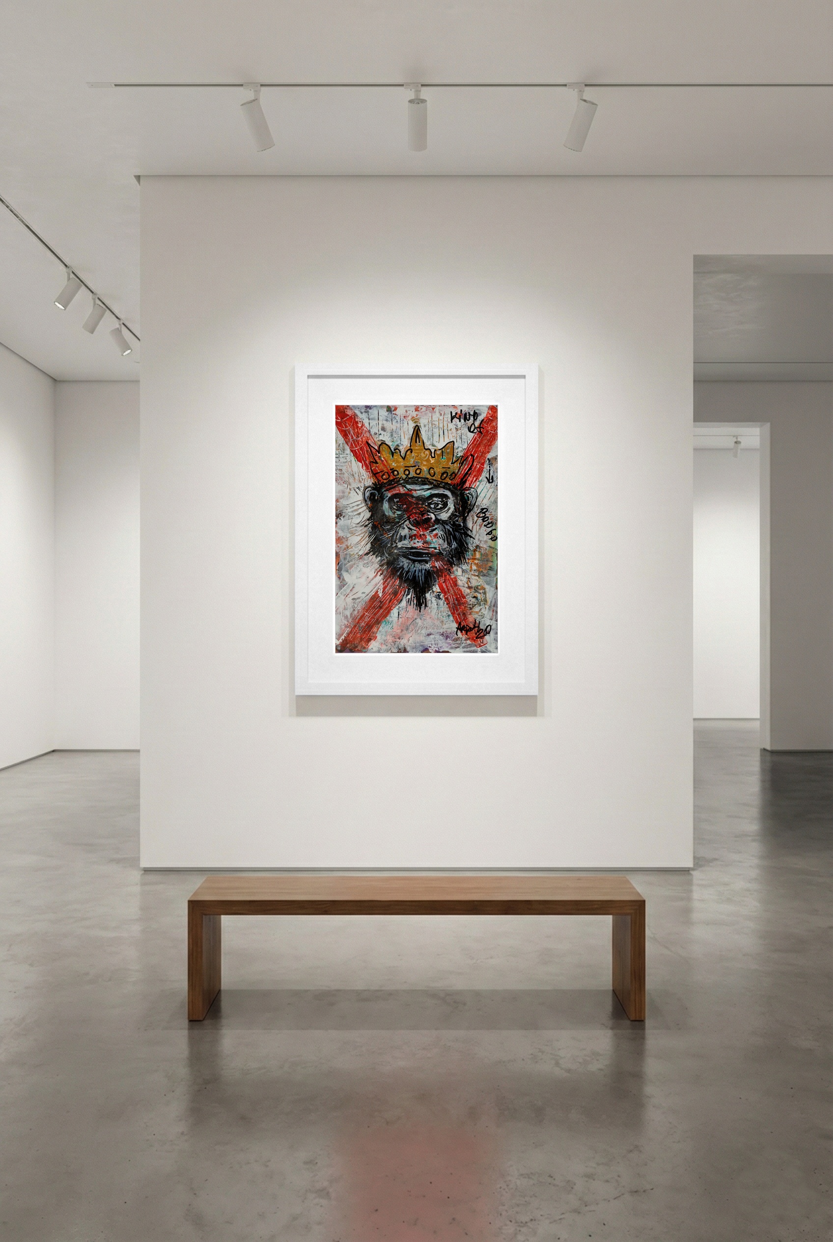 Energetic Acrylic Monkey Portrait — art on the wall, room interior preview 3