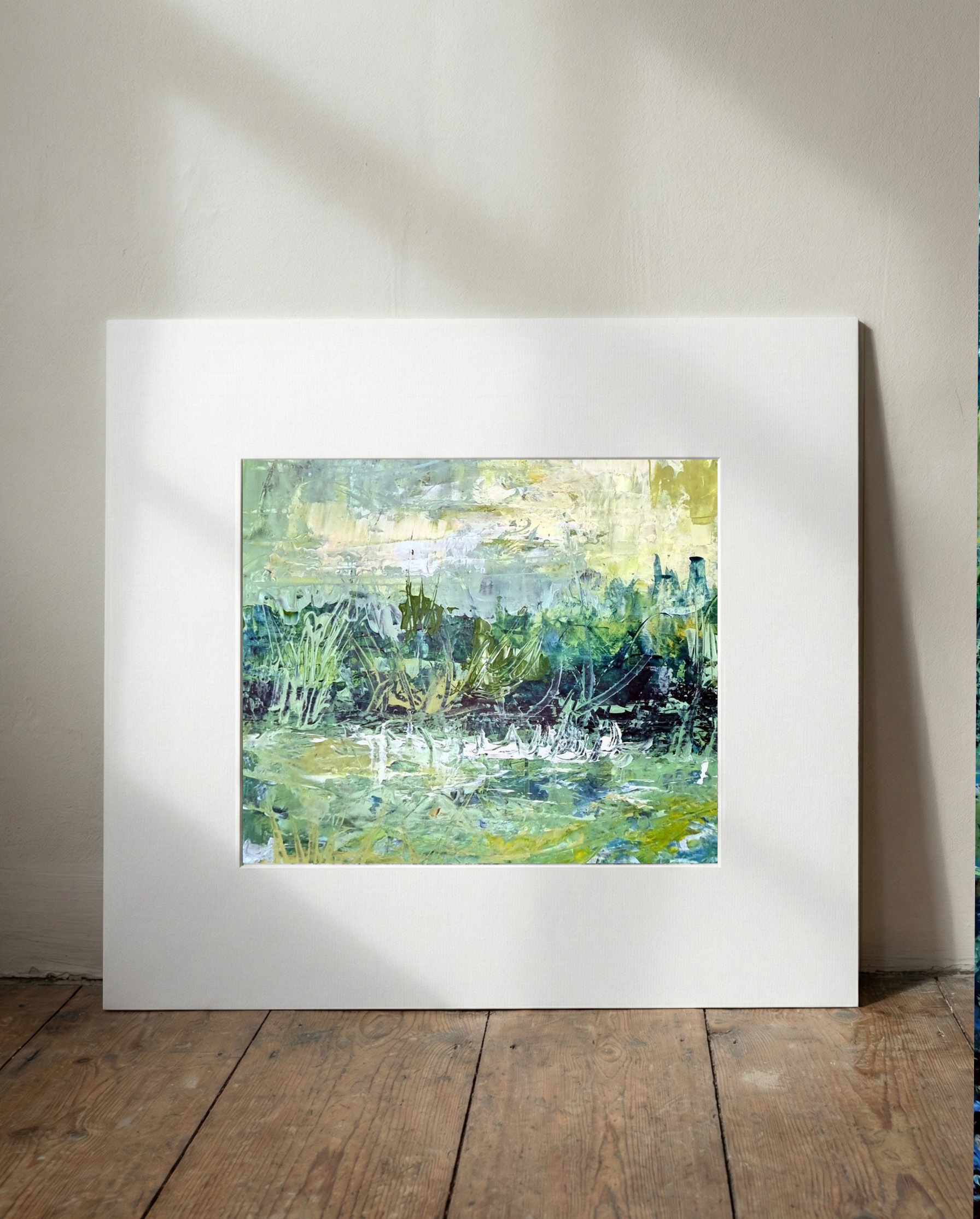 Golden and Green Landscape in Acrylic — art on the wall, room interior preview 1