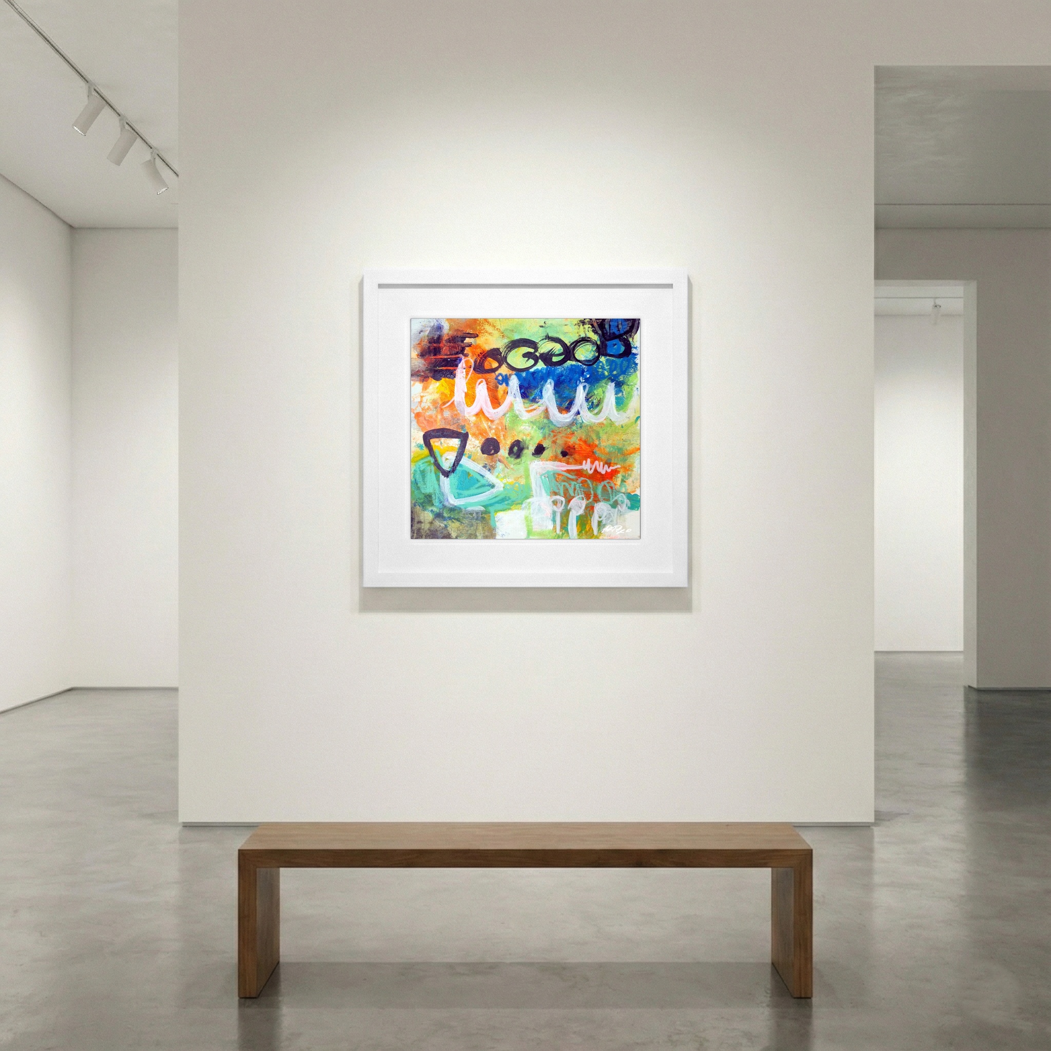 Teal and Orange Abstract on Paper — art on the wall, room interior preview 1