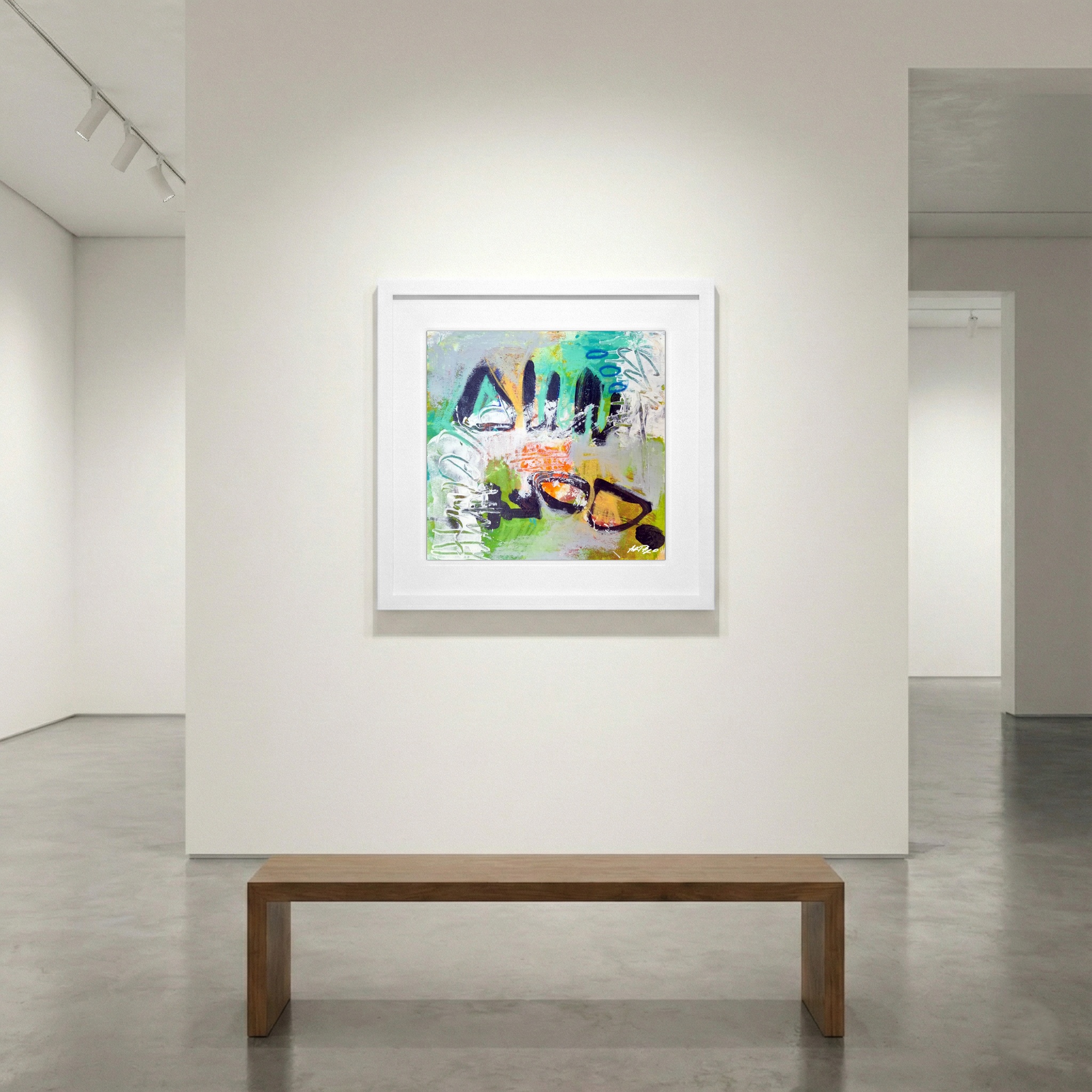 Turquoise and Burnt Sienna Abstract on Paper — art on the wall, room interior preview 1