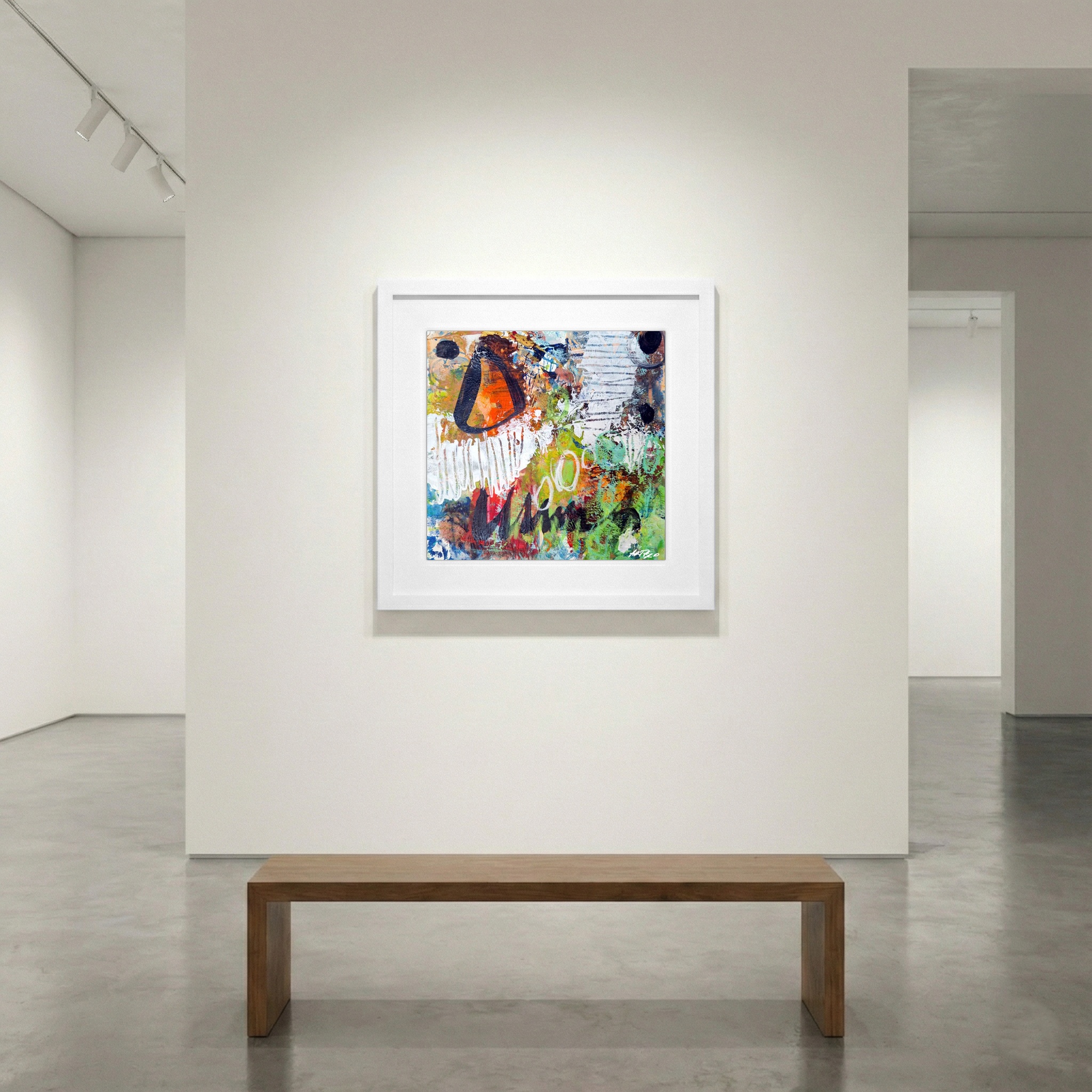 Fiery Orange and Green Abstract on Paper — art on the wall, room interior preview 1