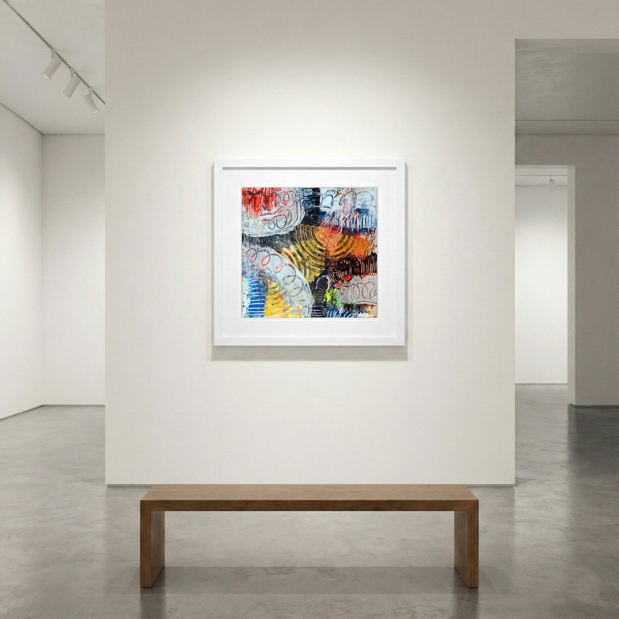 Crimson and Sunny Yellow Abstract on Paper — art on the wall, room interior preview 1