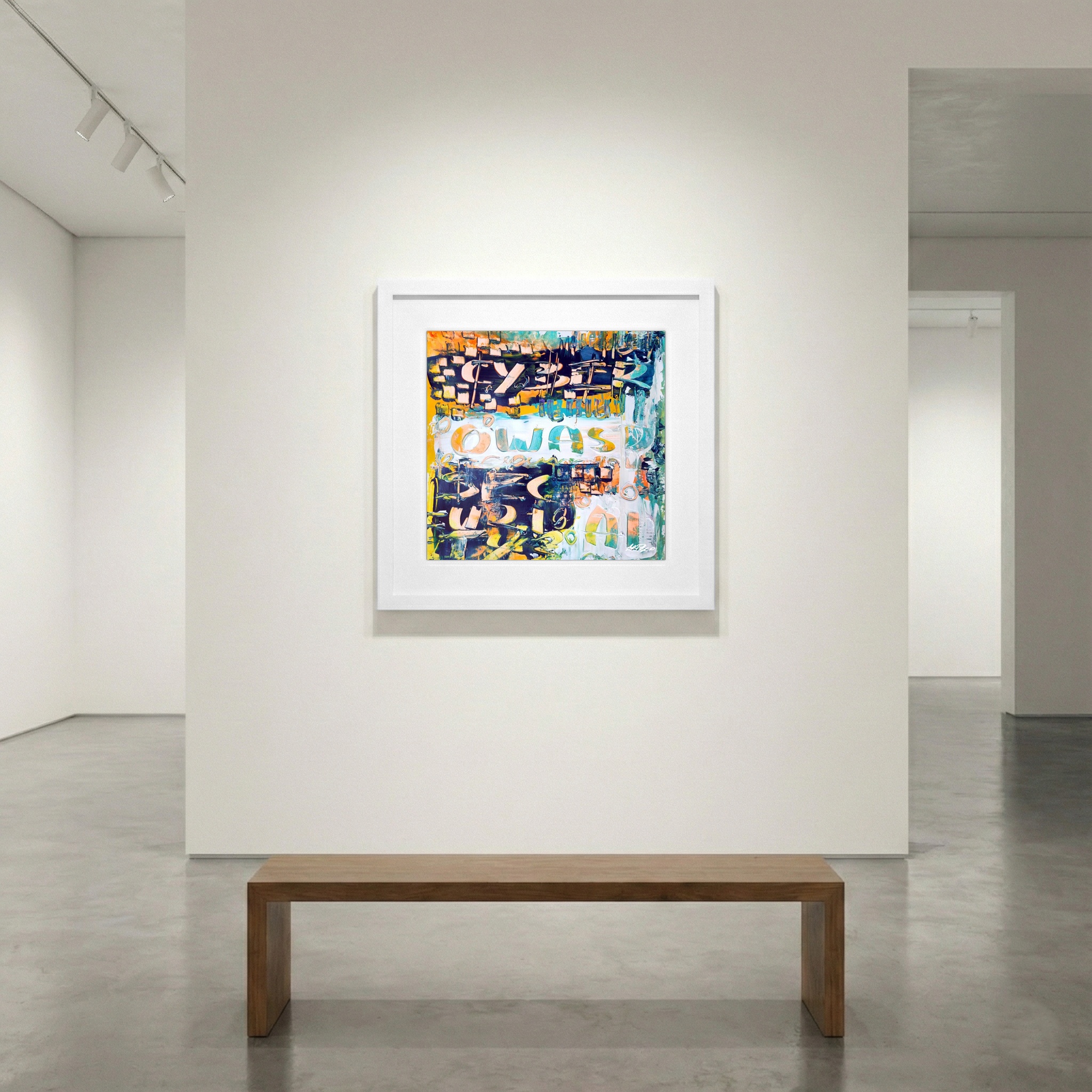 Bold Yellow Abstract on Paper — art on the wall, room interior preview 1