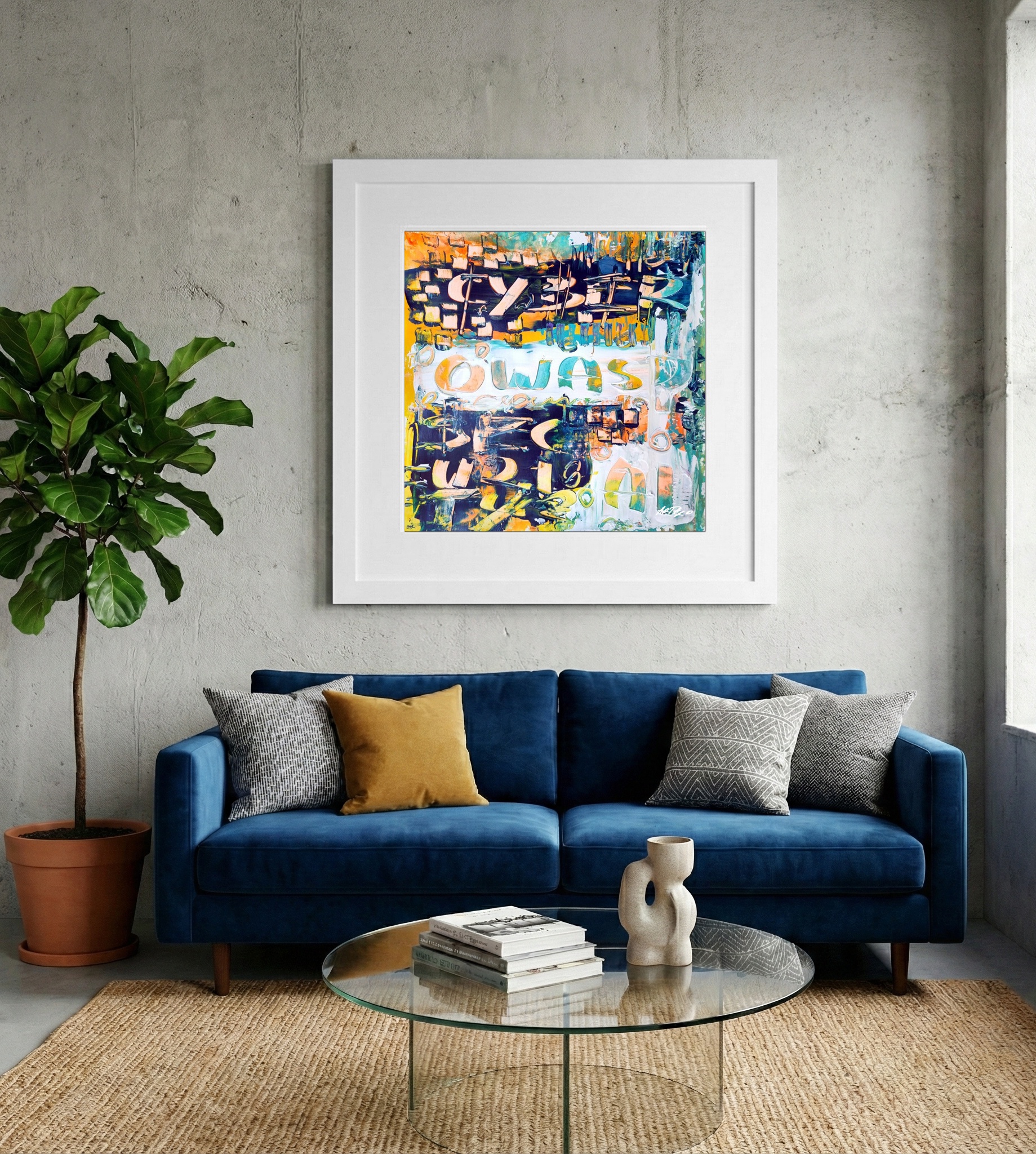 Bold Yellow Abstract on Paper — art on the wall, room interior preview 2