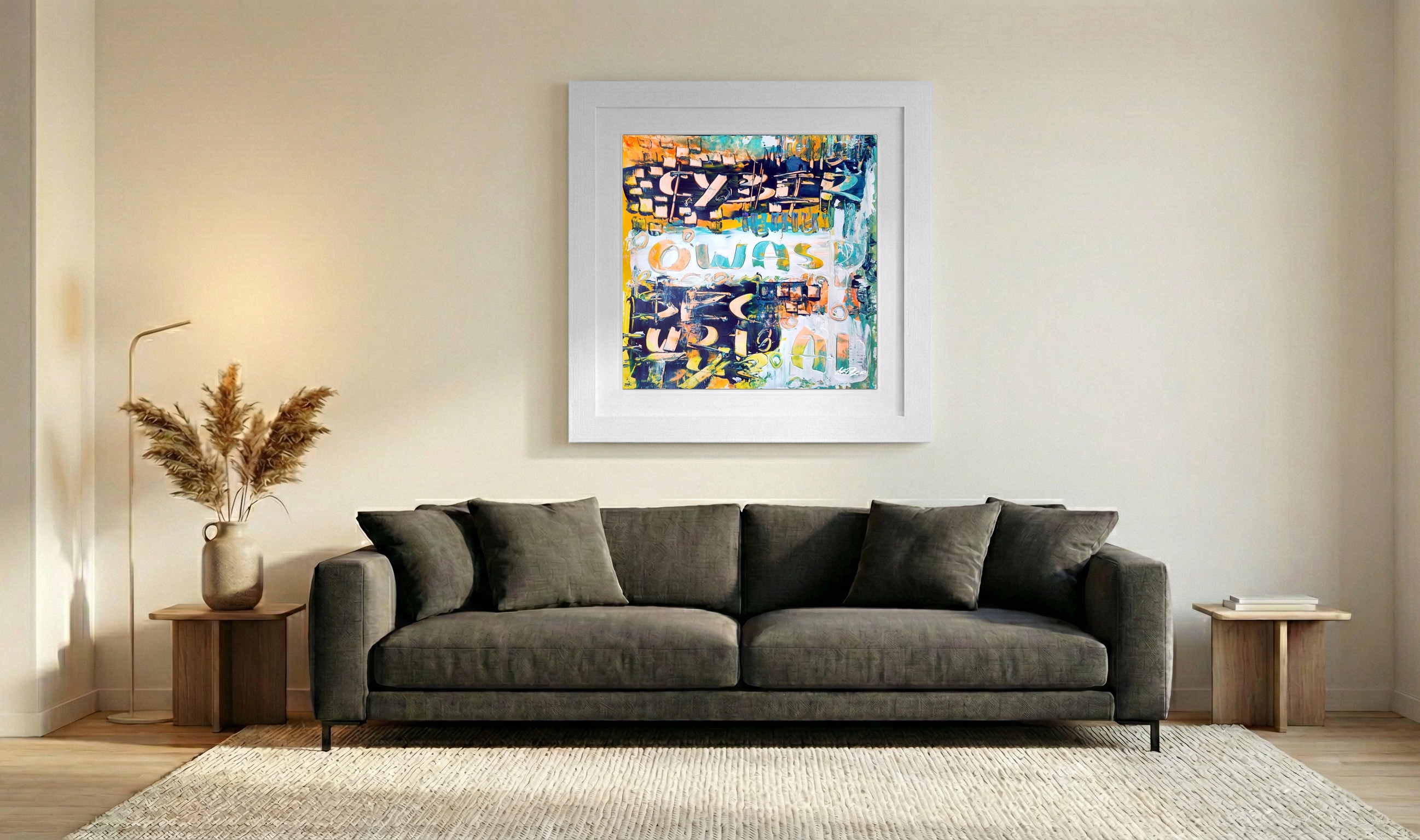 Bold Yellow Abstract on Paper — art on the wall, room interior preview 3
