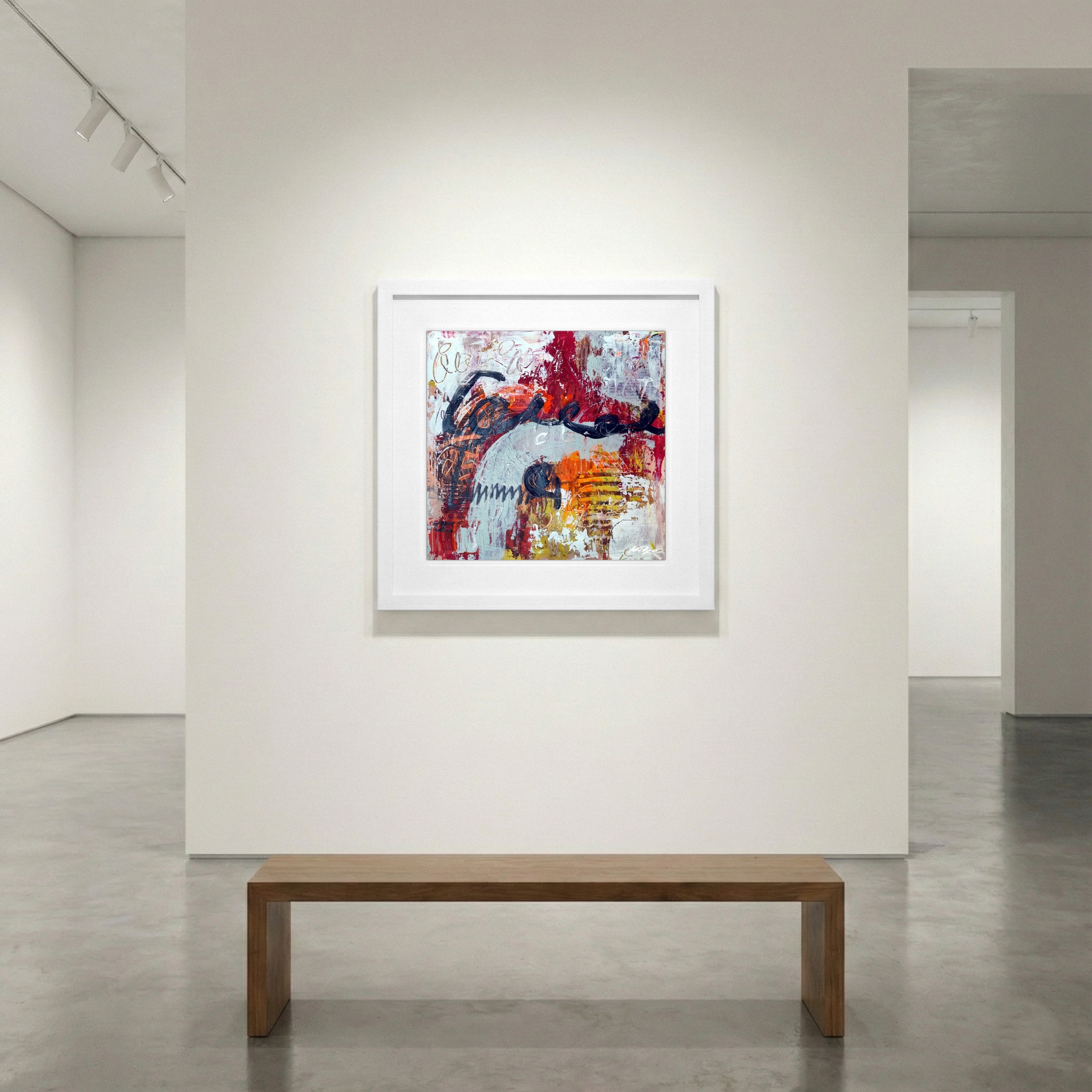 Crimson and Gold Acrylic Abstract — art on the wall, room interior preview 1