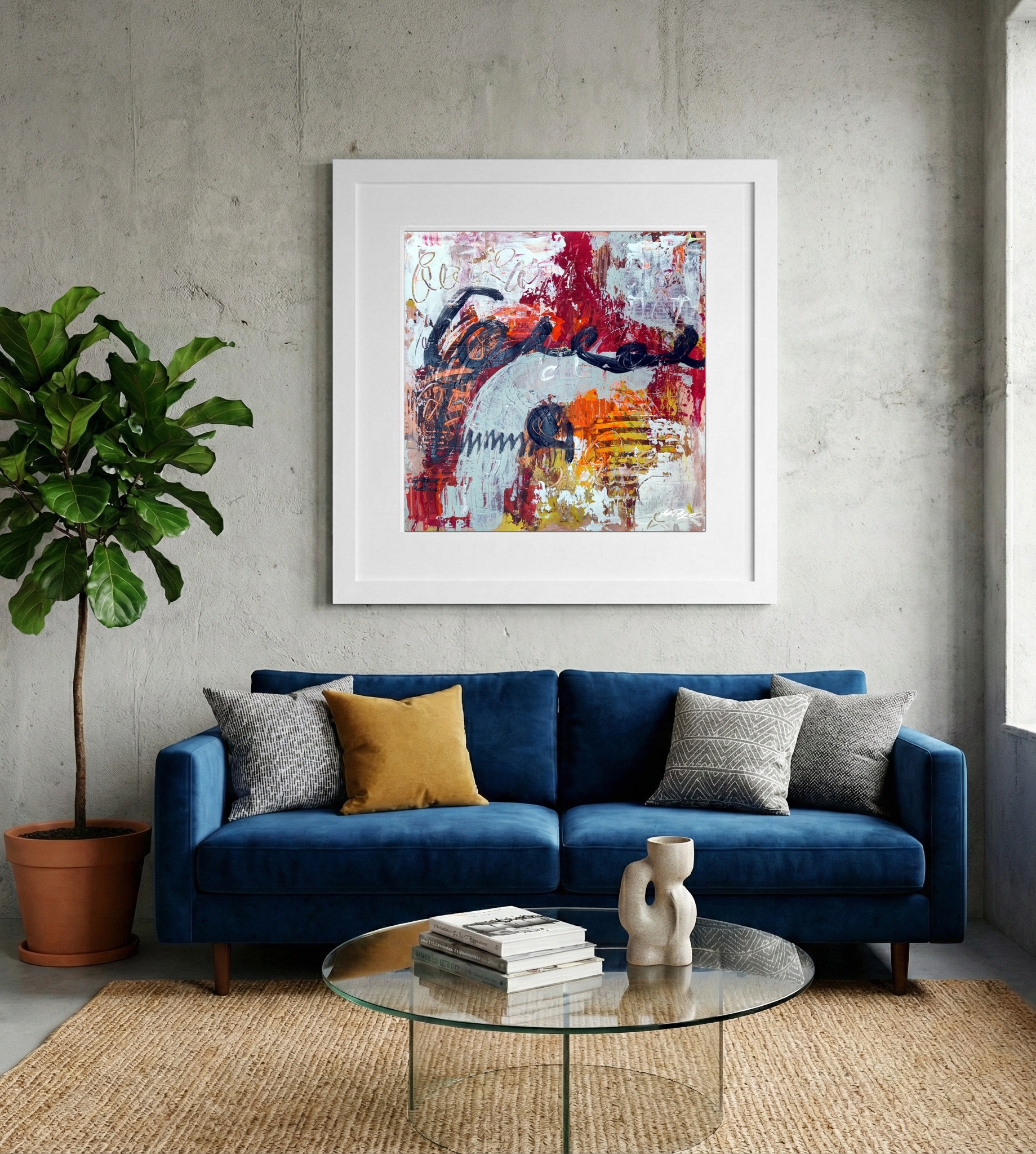 Crimson and Gold Acrylic Abstract — art on the wall, room interior preview 2