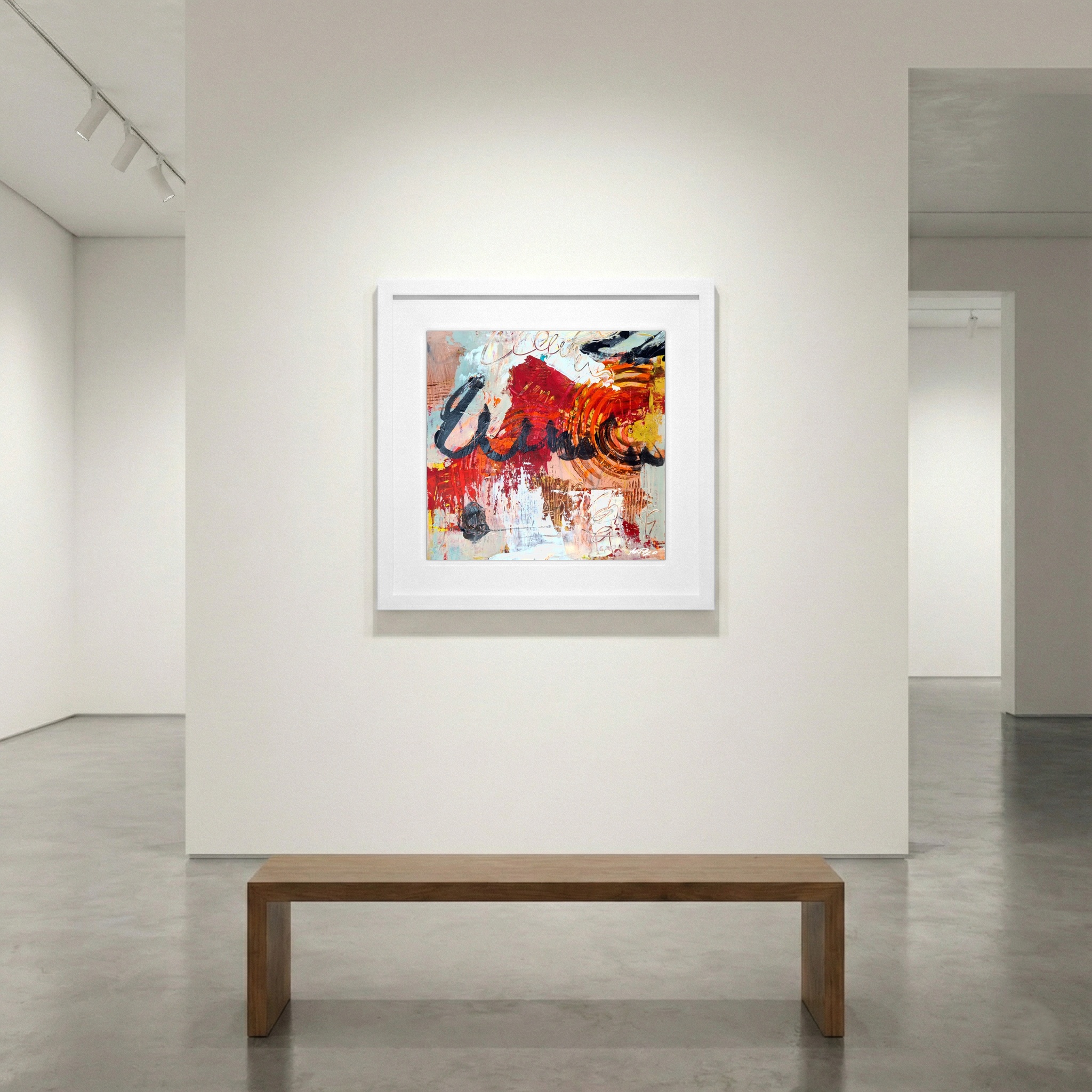 Crimson and Pastel Whimsical Abstract on Paper — art on the wall, room interior preview 1