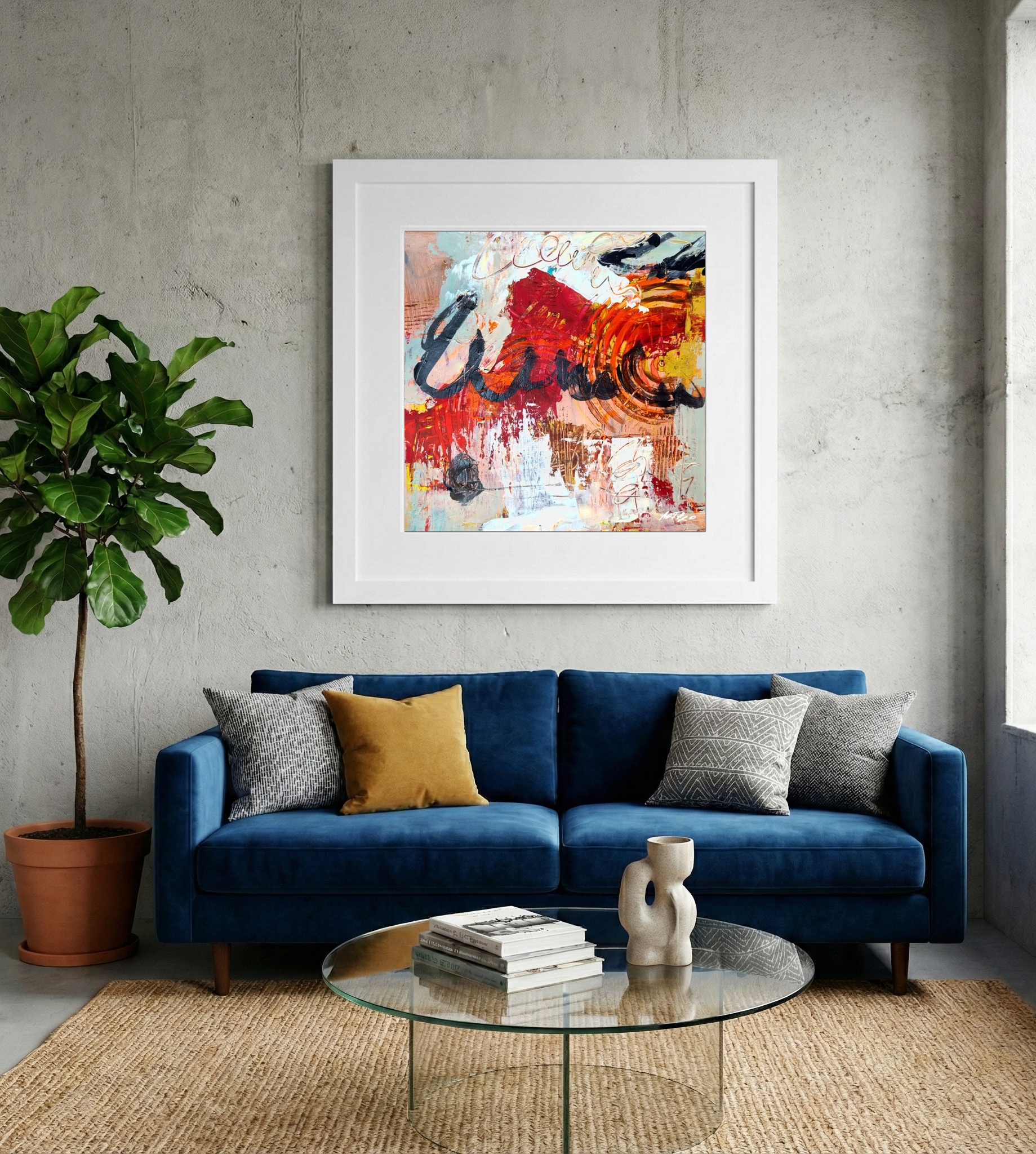 Crimson and Pastel Whimsical Abstract on Paper — art on the wall, room interior preview 2