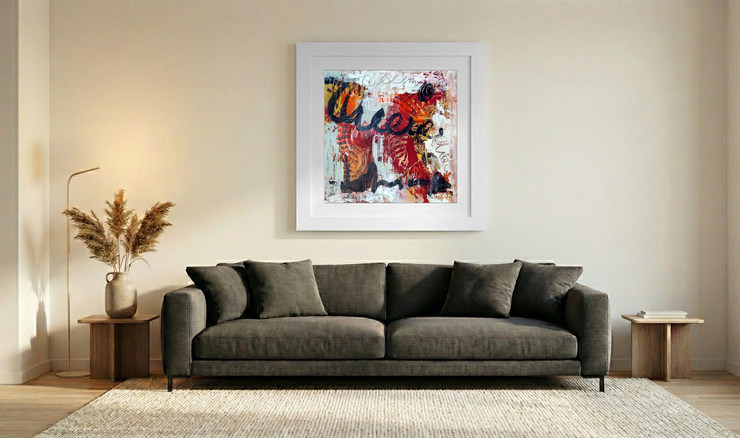 Burnt Orange and Black Abstract on Paper — art on the wall, room interior preview 3