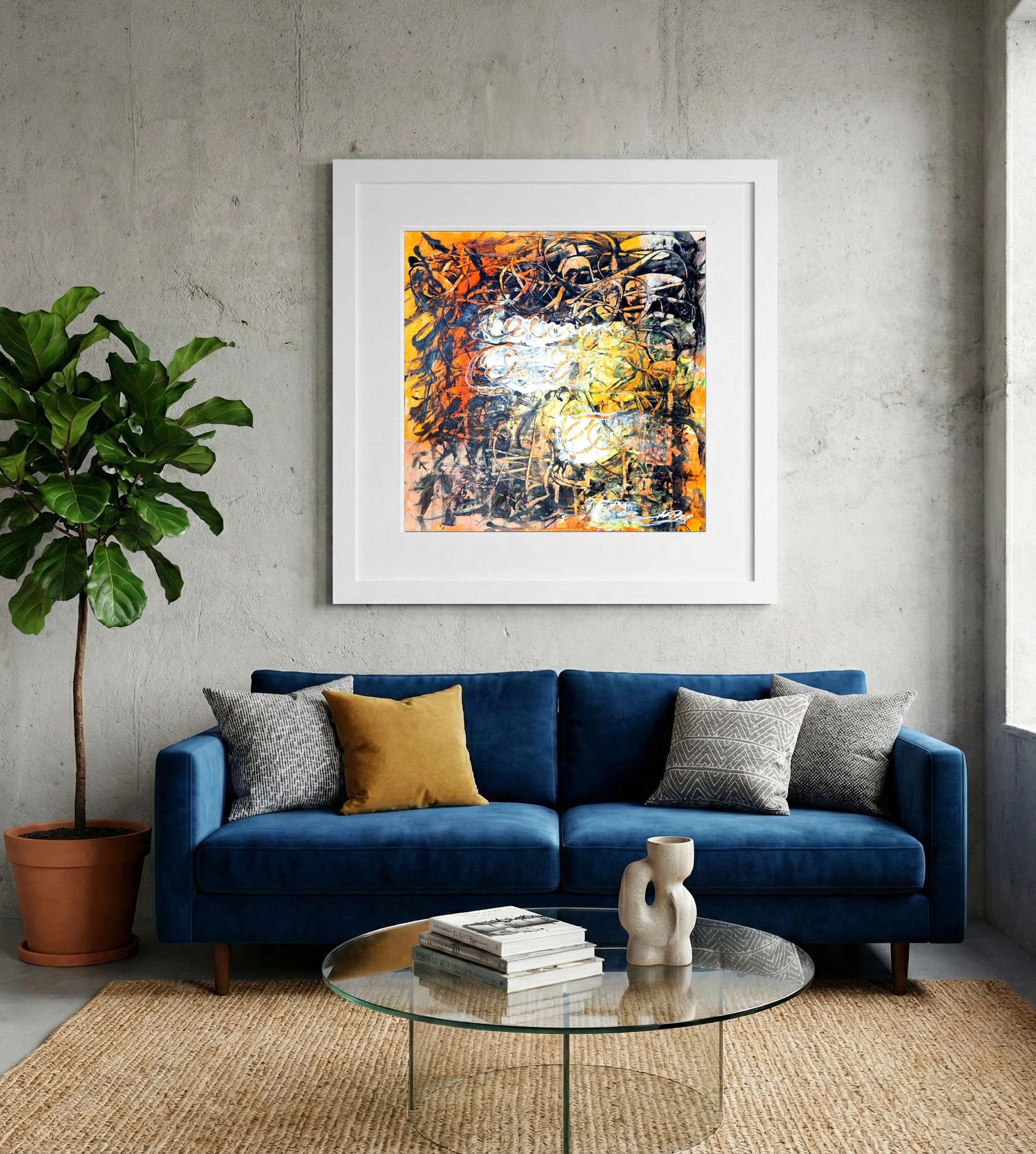 Burnt Orange and Black Abstract on Paper — art on the wall, room interior preview 2