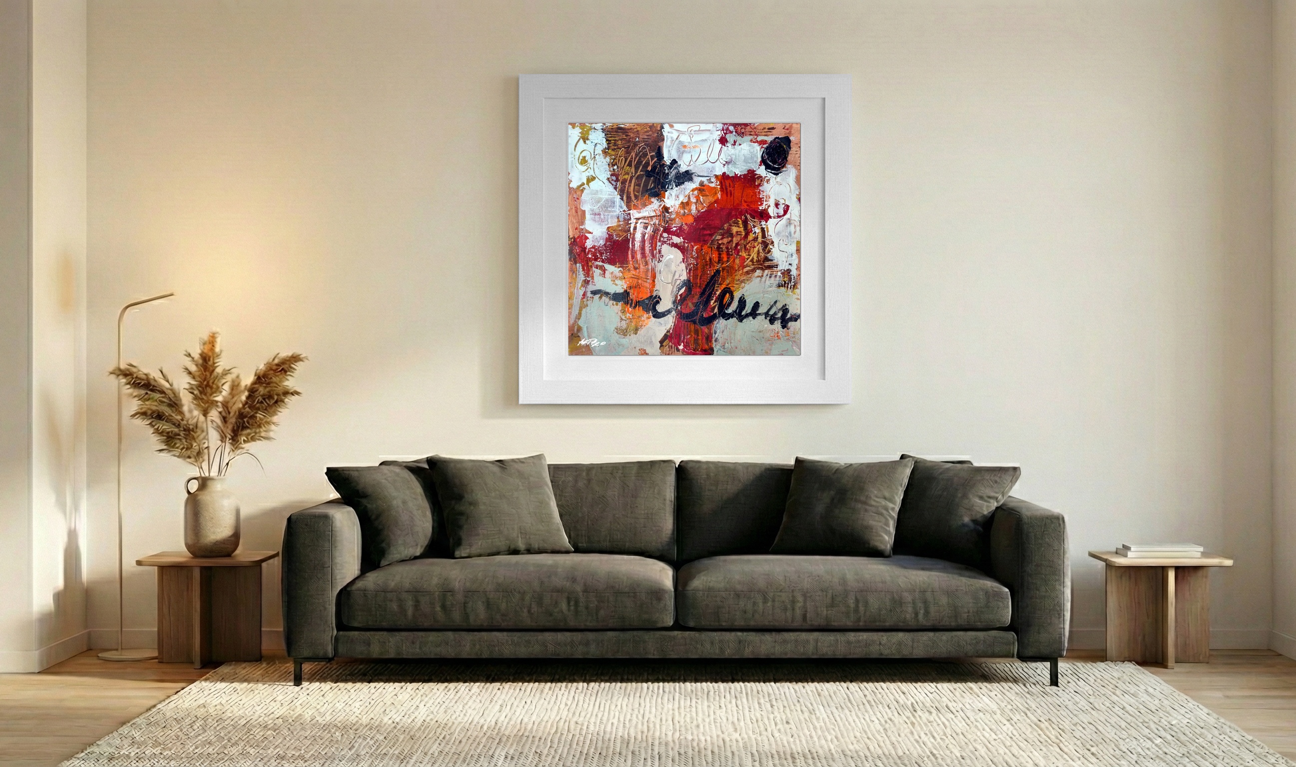 Burnt Orange Abstract on Paper — art on the wall, room interior preview 3