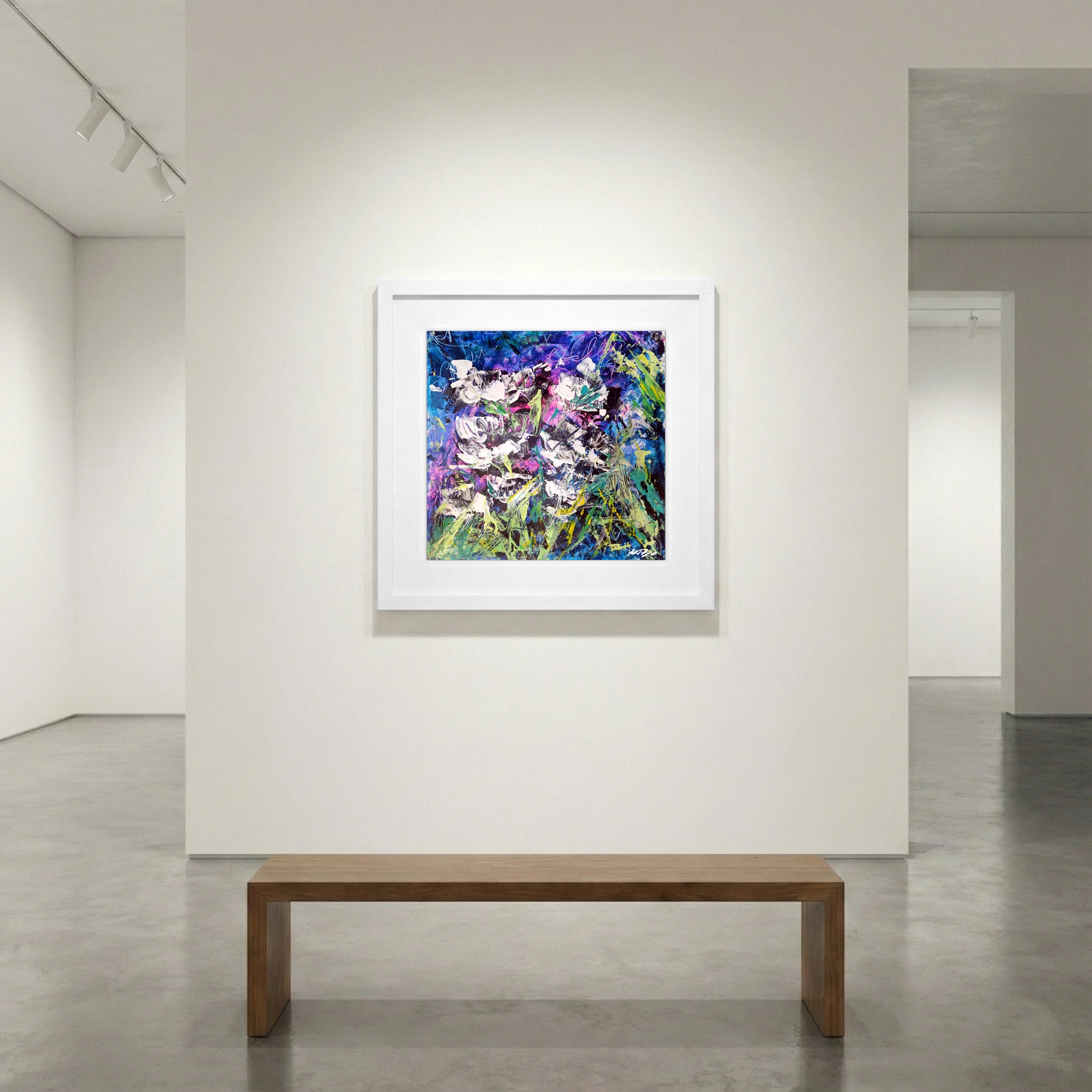 Violet and Deep Blue Floral on Paper — art on the wall, room interior preview 1