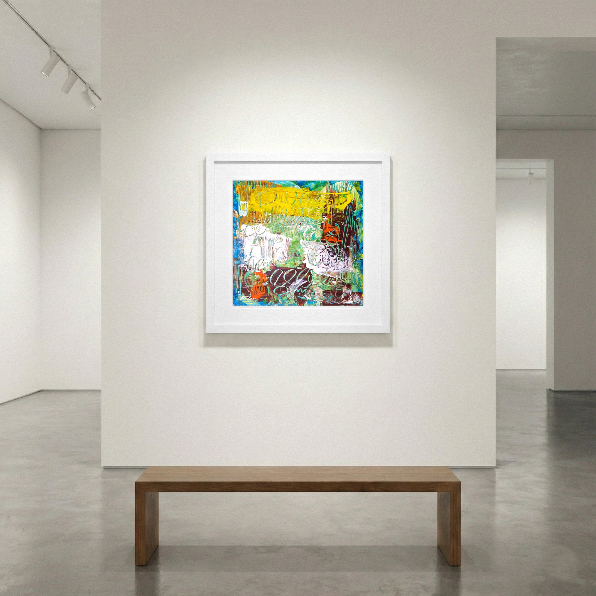 Sunny Yellow Abstract on Paper — art on the wall, room interior preview 1