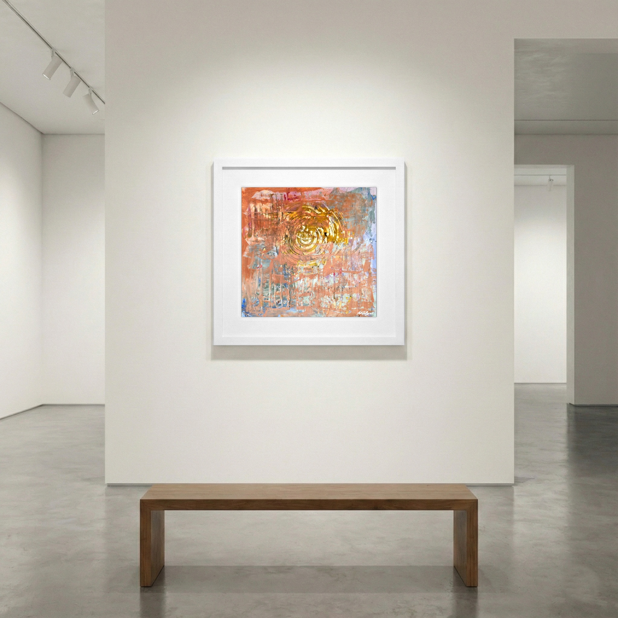 Copper and Gold Abstract on Paper — art on the wall, room interior preview 1