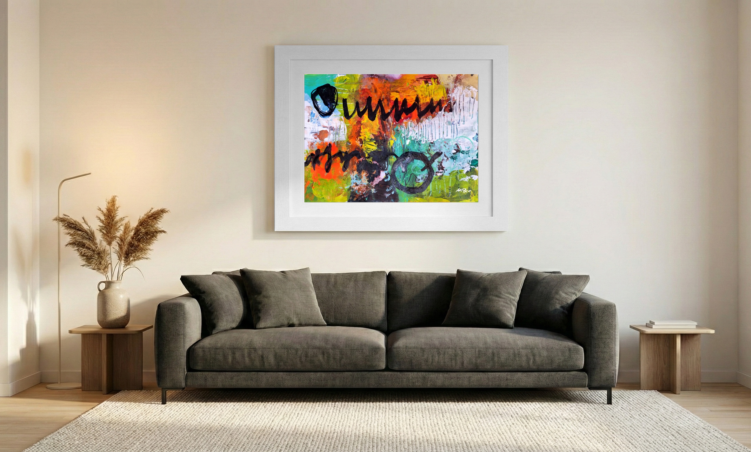 Vibrant Green Abstract on Paper — art on the wall, room interior preview 1