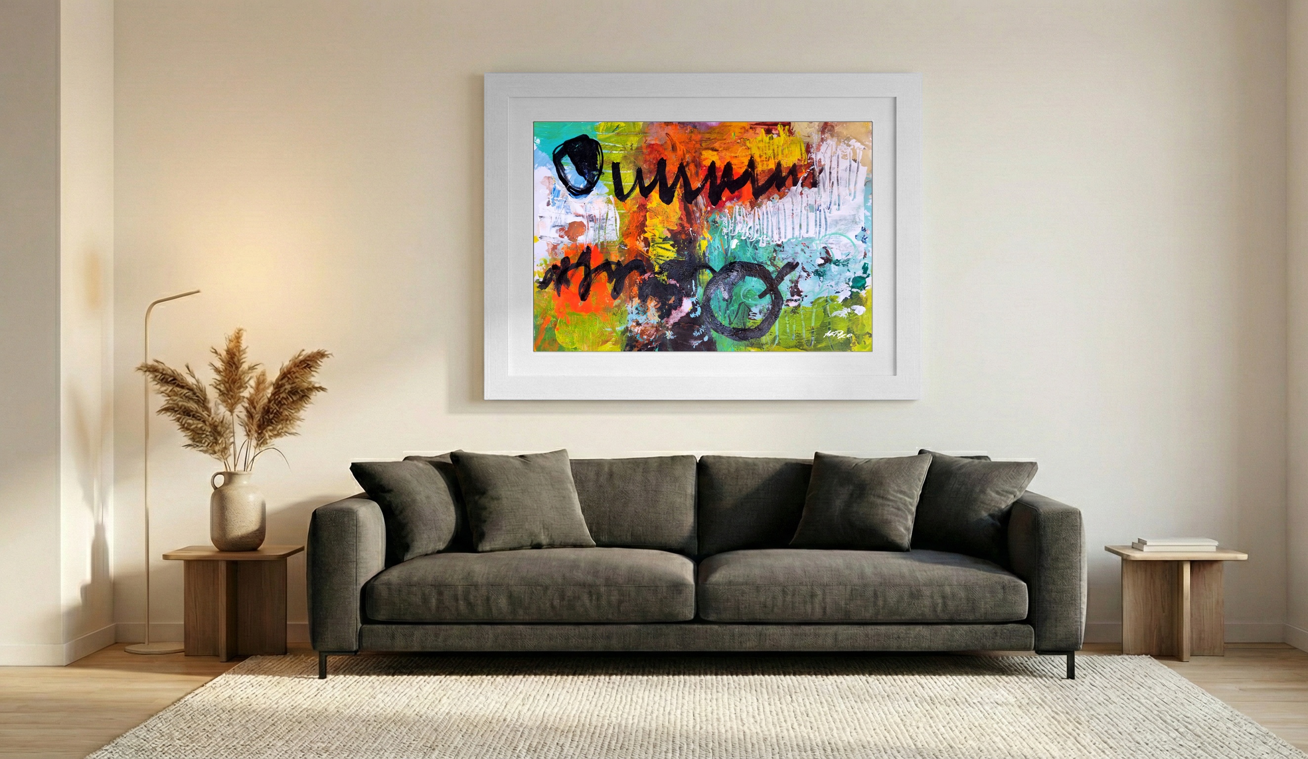 Vibrant Green Abstract on Paper — art on the wall, room interior preview 2