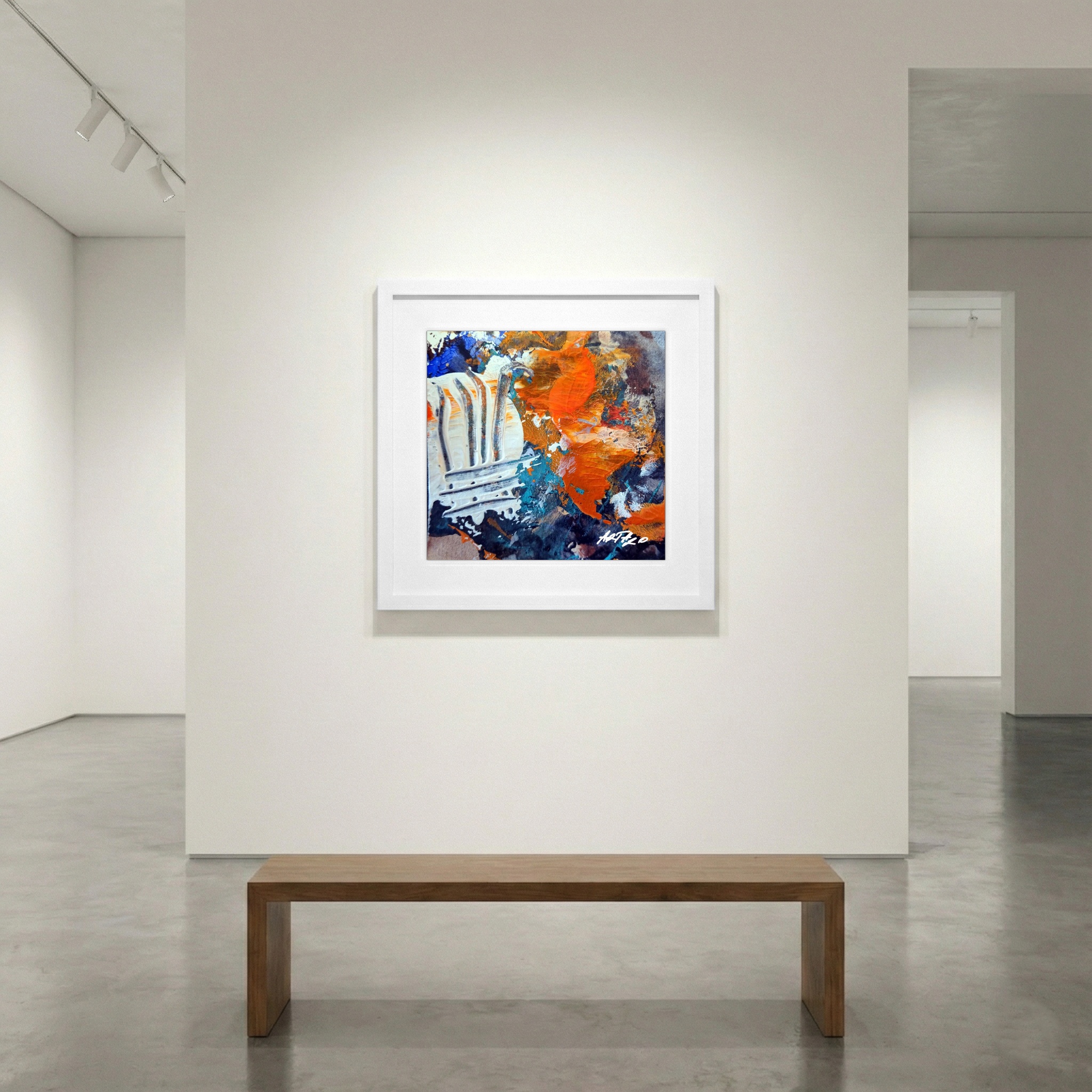 Burnt Orange and Deep Blue Acrylic on Paper — art on the wall, room interior preview 1