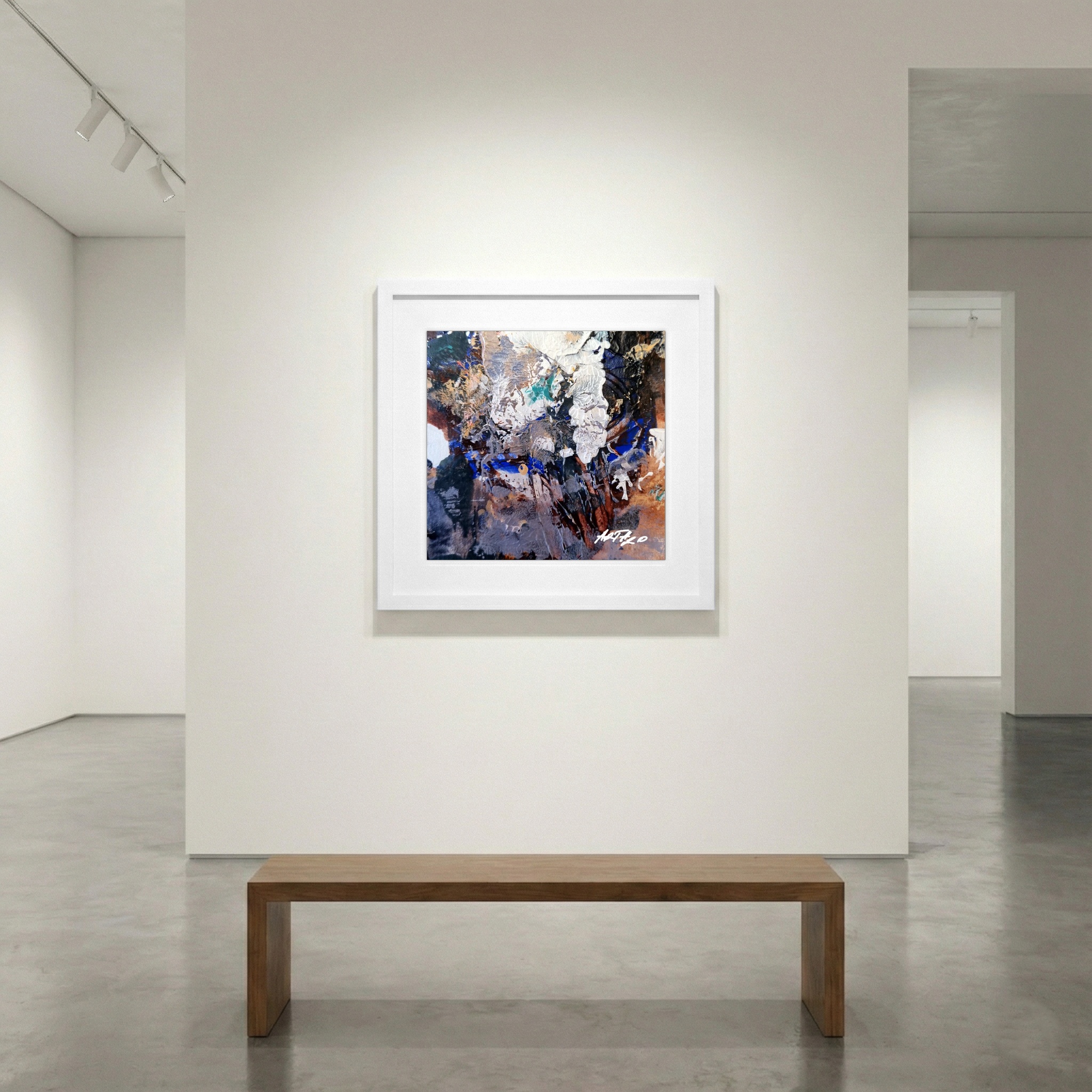 Cerulean and Brown Organic Forms on Paper — art on the wall, room interior preview 1