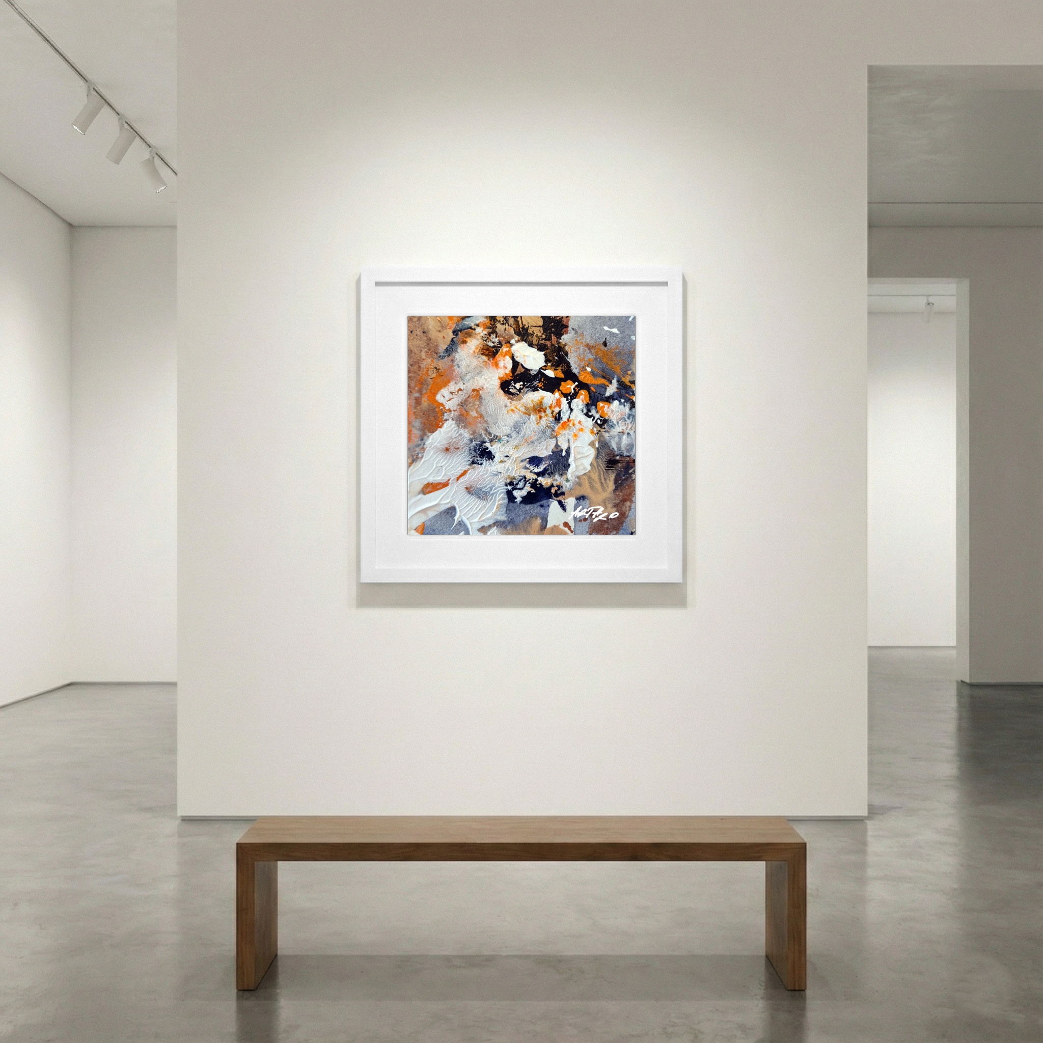 Burnt Orange and Navy Abstract on Paper — art on the wall, room interior preview 1