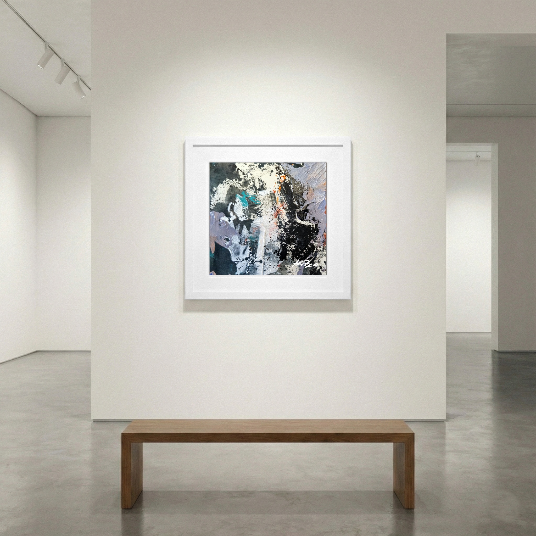 Turquoise and Black Layers on Paper — art on the wall, room interior preview 1