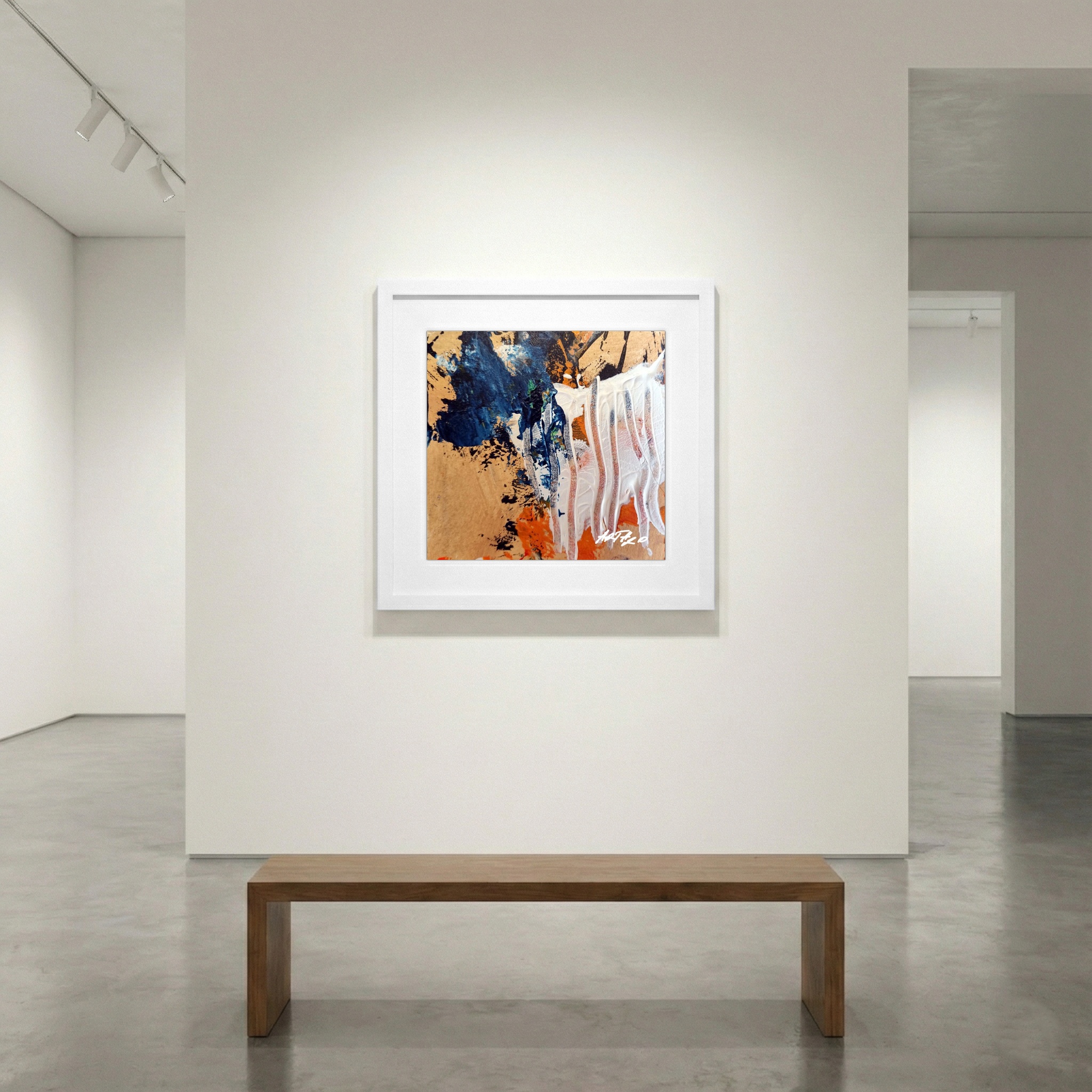 Navy and White Acrylic Abstract on Paper — art on the wall, room interior preview 1