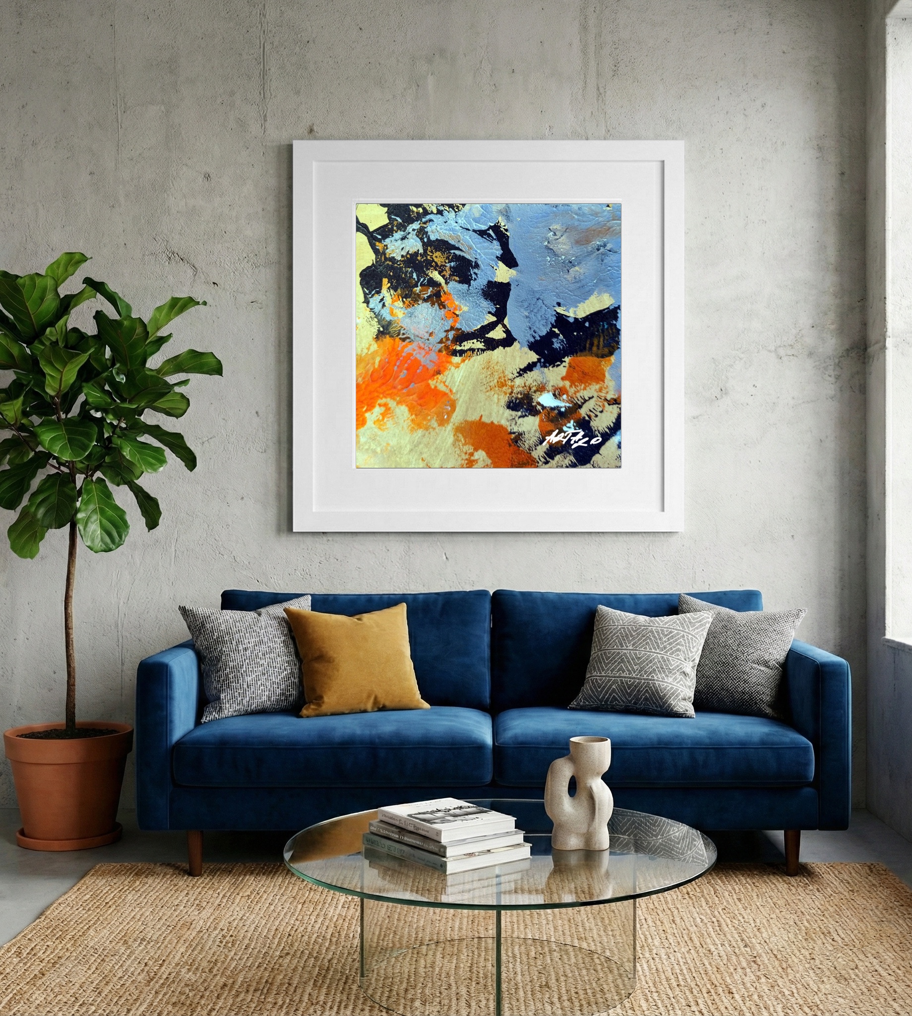 Burnt Orange and Black Abstract on Paper — art on the wall, room interior preview 2